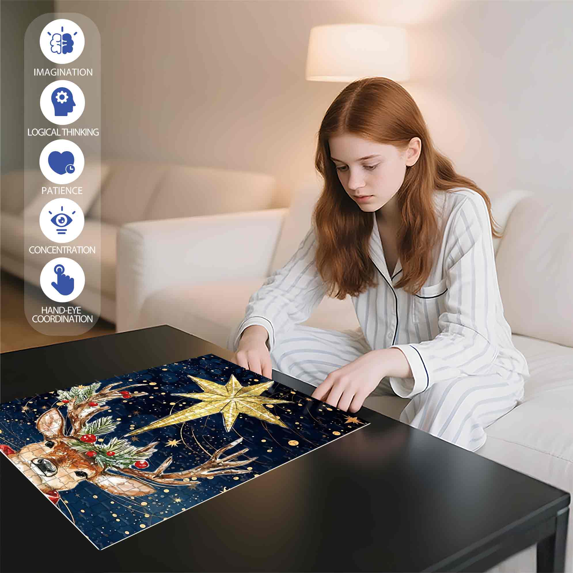 Elk 500pcs/1000pcs Jigsaw Puzzle, Scratch-Resistant, Paper Material, Interactive Family Game & Brain-Boosting DIY Decor, Perfect for Halloween, Christmas & New Year Gifts, Family Puzzle Game