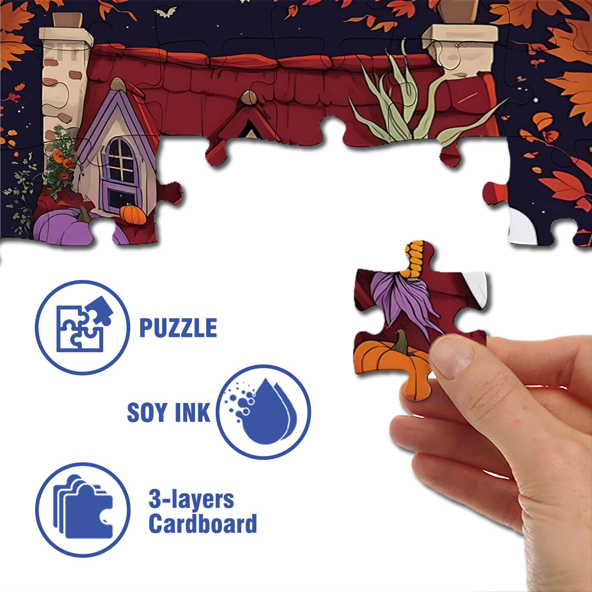Enchanting Halloween Cottage With Black Cats And Pumpkins 500pcs/1000pcs Jigsaw Puzzle, Scratch-Resistant, Paper Material, Interactive Family Game & Brain-Boosting DIY Decor, Perfect for Halloween, Christmas & New Year Gifts, Family Puzzle Game