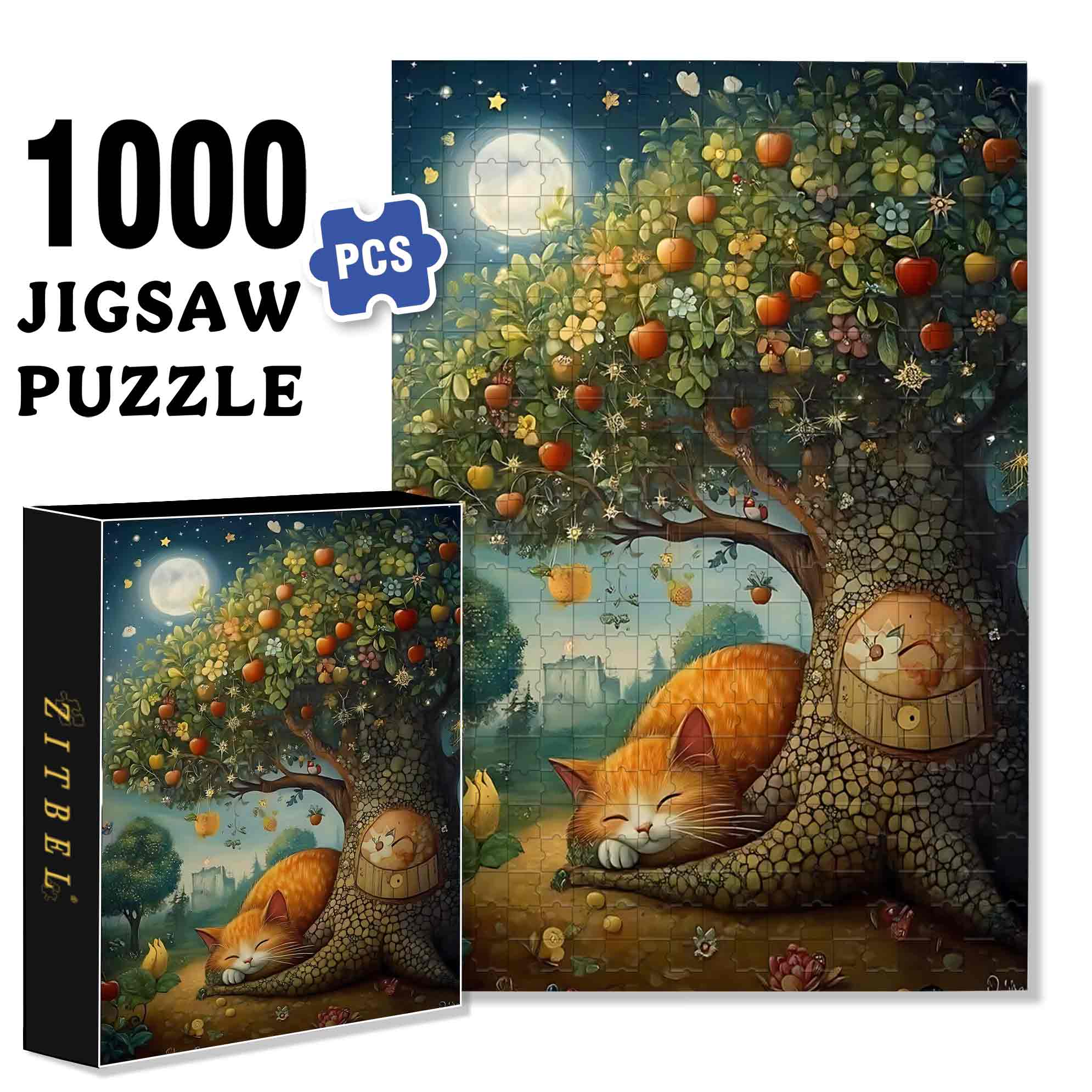 Fat Cat 500pcs/1000pcs Jigsaw Puzzle, Scratch-Resistant, Paper Material, Interactive Family Game & Brain-Boosting DIY Decor, Perfect for Halloween, Christmas & New Year Gifts, Family Puzzle Game