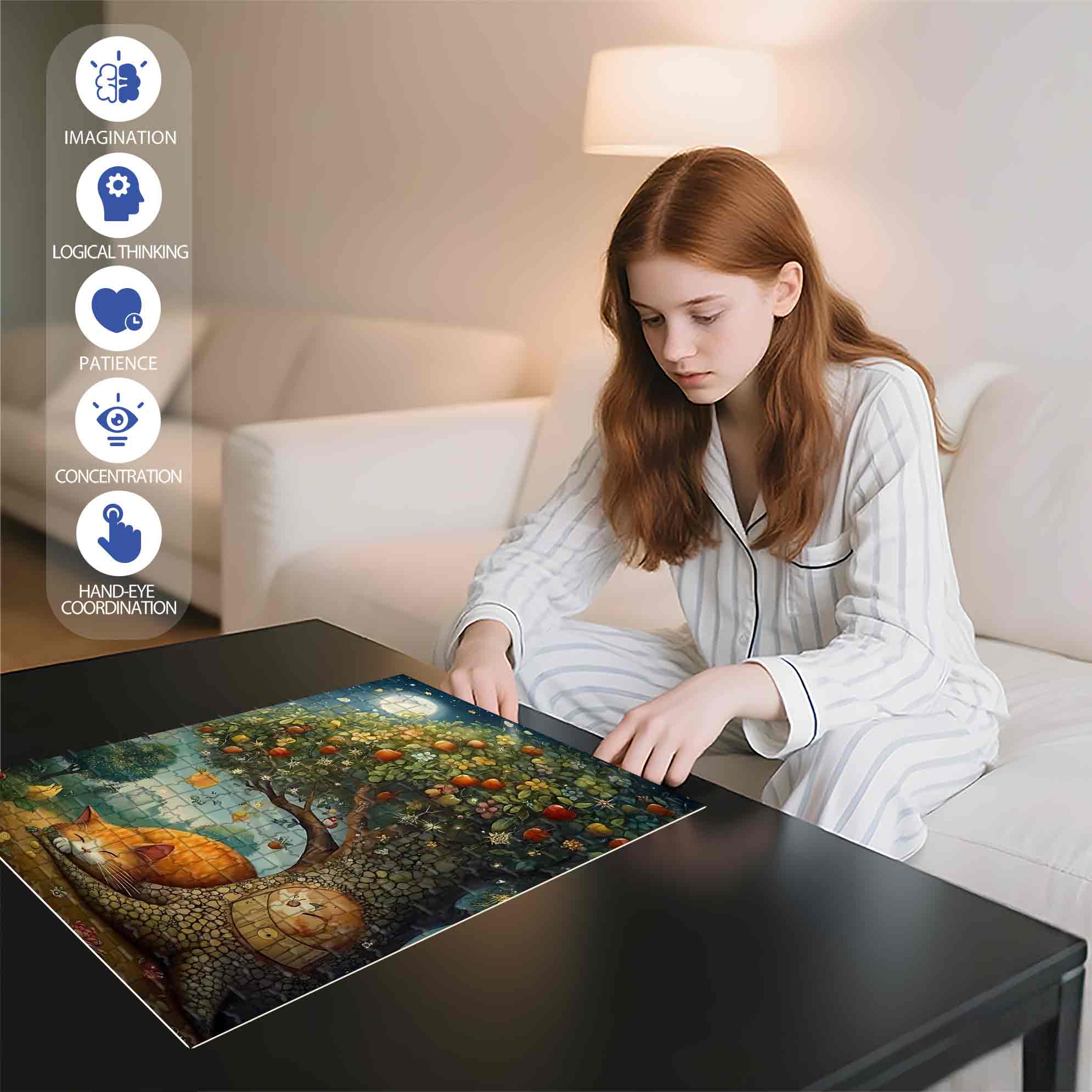 Fat Cat 500pcs/1000pcs Jigsaw Puzzle, Scratch-Resistant, Paper Material, Interactive Family Game & Brain-Boosting DIY Decor, Perfect for Halloween, Christmas & New Year Gifts, Family Puzzle Game
