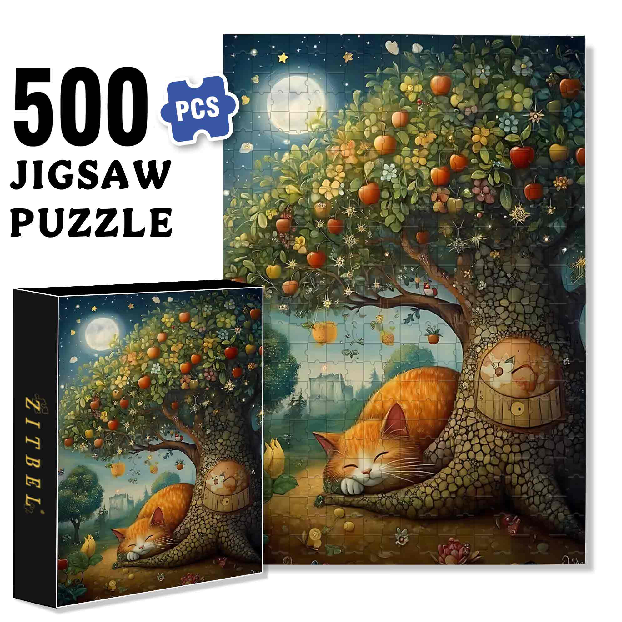 Fat Cat 500pcs/1000pcs Jigsaw Puzzle, Scratch-Resistant, Paper Material, Interactive Family Game & Brain-Boosting DIY Decor, Perfect for Halloween, Christmas & New Year Gifts, Family Puzzle Game