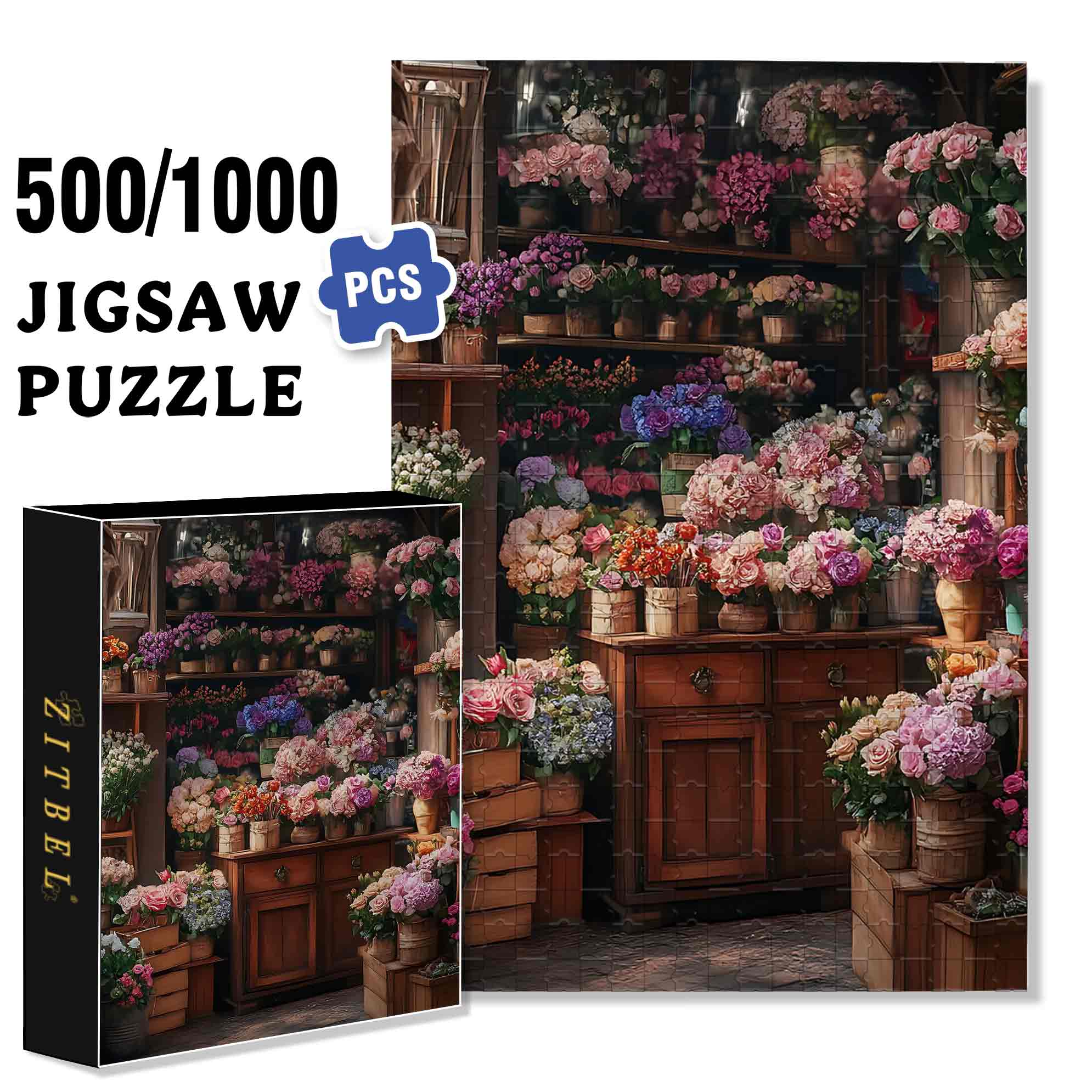 Florist¡¯s 500pcs/1000pcs Jigsaw Puzzle, Scratch-Resistant, Paper Material, Interactive Family Game & Brain-Boosting DIY Decor, Perfect for Halloween, Christmas & New Year Gifts, Family Puzzle Game