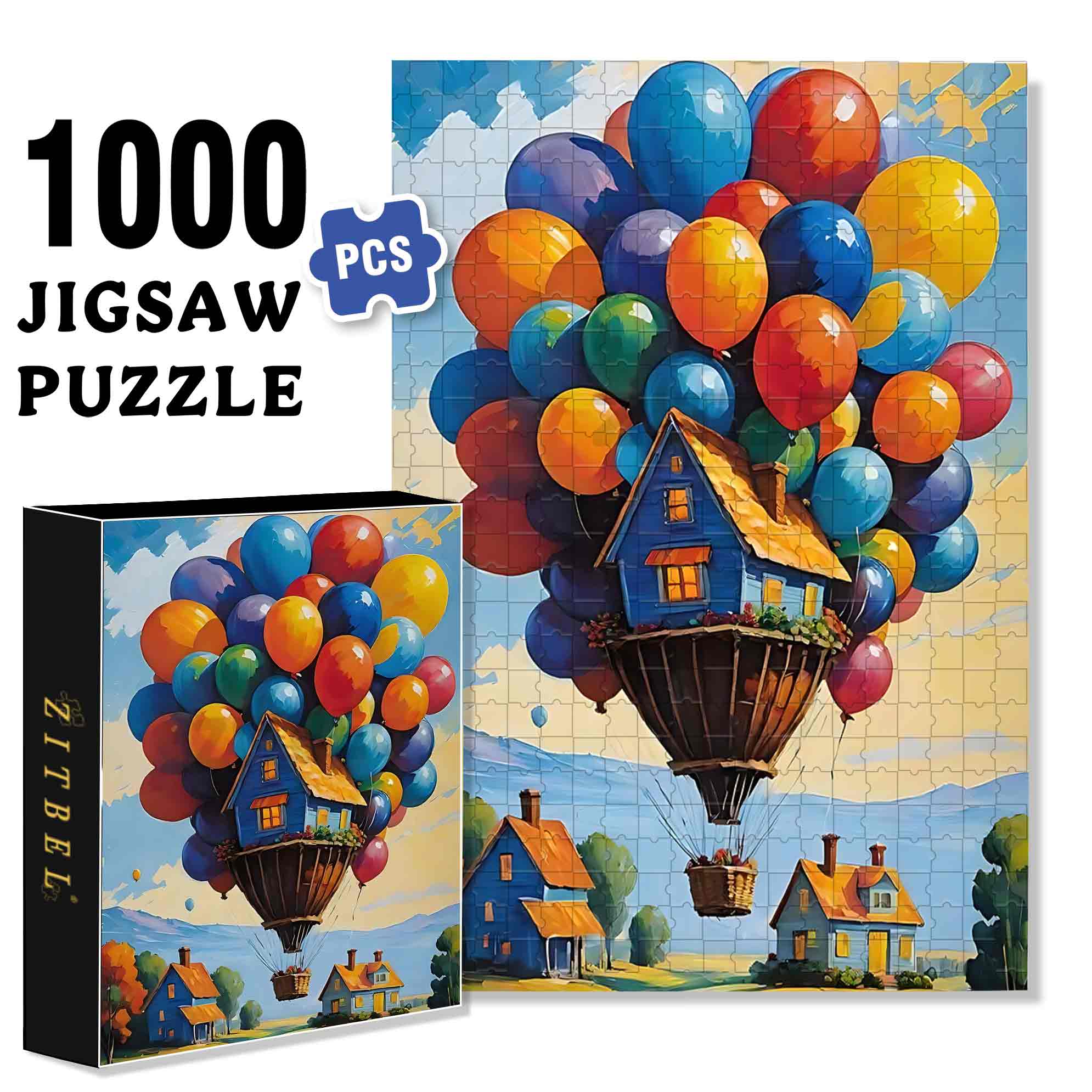 Flying House 500pcs/1000pcs Jigsaw Puzzle, Scratch-Resistant, Paper Material, Interactive Family Game & Brain-Boosting DIY Decor, Perfect for Halloween, Christmas & New Year Gifts, Family Puzzle Game