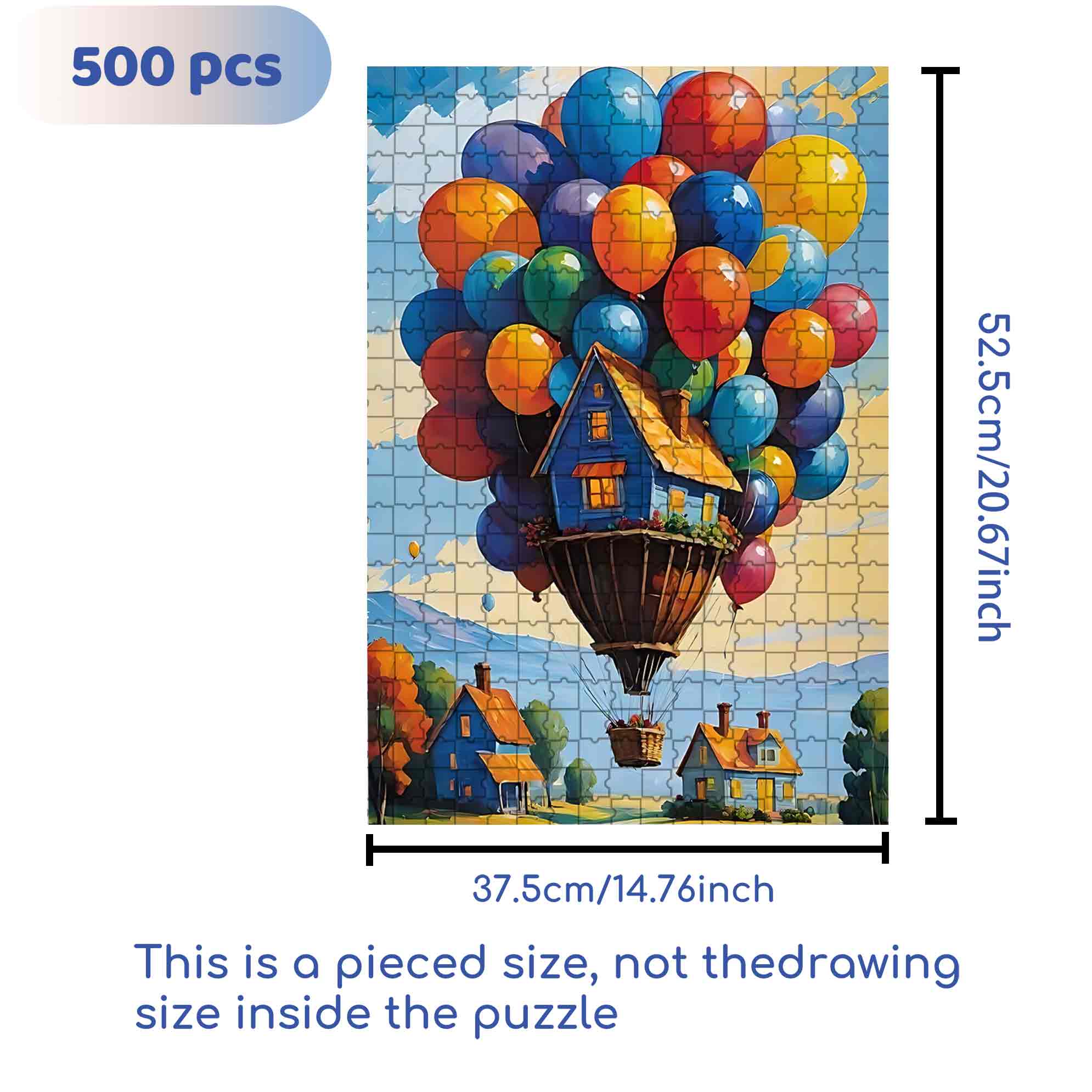 Flying House 500pcs/1000pcs Jigsaw Puzzle, Scratch-Resistant, Paper Material, Interactive Family Game & Brain-Boosting DIY Decor, Perfect for Halloween, Christmas & New Year Gifts, Family Puzzle Game