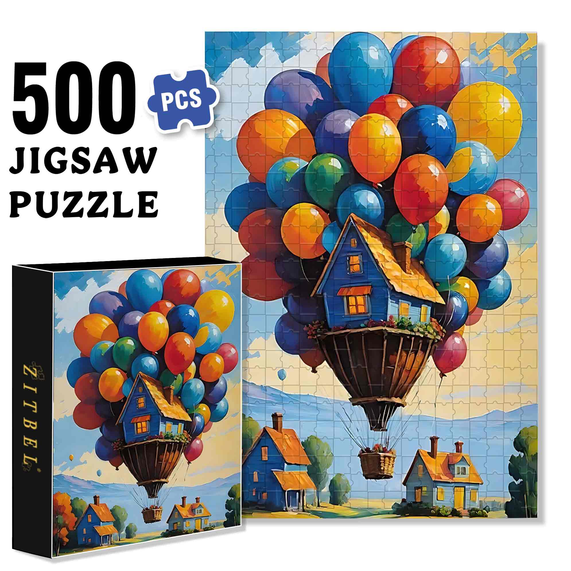 Flying House 500pcs/1000pcs Jigsaw Puzzle, Scratch-Resistant, Paper Material, Interactive Family Game & Brain-Boosting DIY Decor, Perfect for Halloween, Christmas & New Year Gifts, Family Puzzle Game