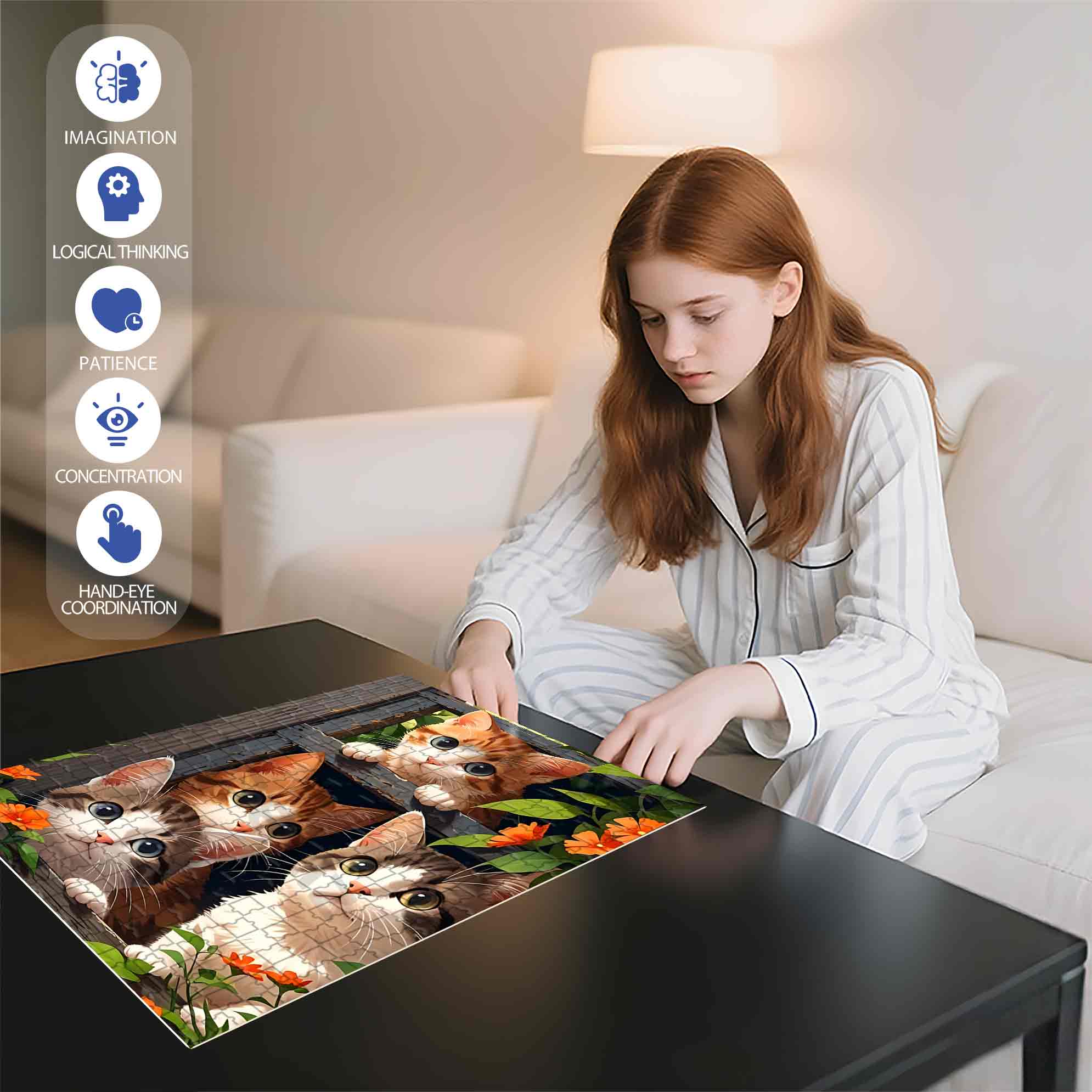 Four Cats 500pcs/1000pcs Jigsaw Puzzle, Scratch-Resistant, Paper Material, Interactive Family Game & Brain-Boosting DIY Decor, Perfect for Halloween, Christmas & New Year Gifts, Family Puzzle Game
