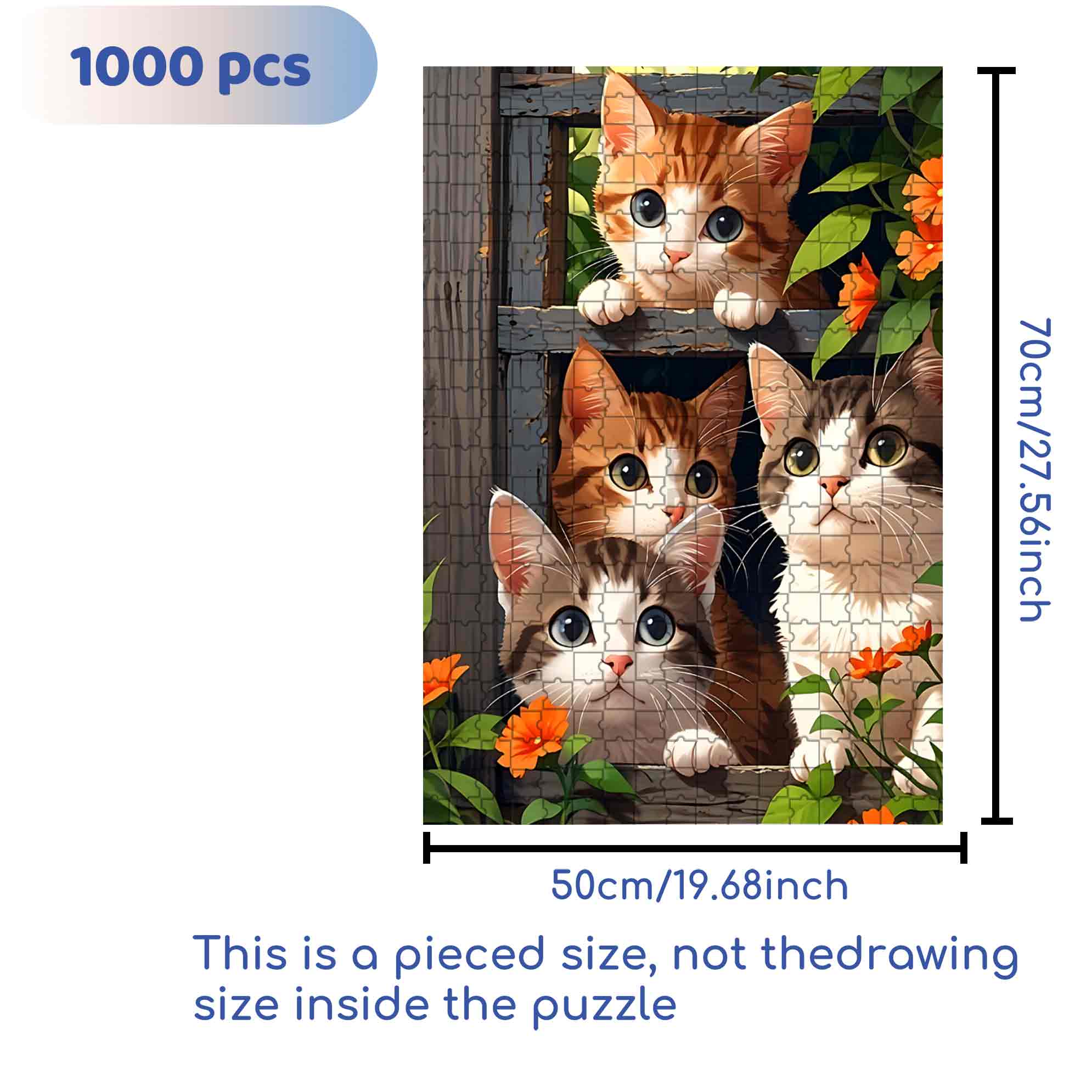 Four Cats 500pcs/1000pcs Jigsaw Puzzle, Scratch-Resistant, Paper Material, Interactive Family Game & Brain-Boosting DIY Decor, Perfect for Halloween, Christmas & New Year Gifts, Family Puzzle Game