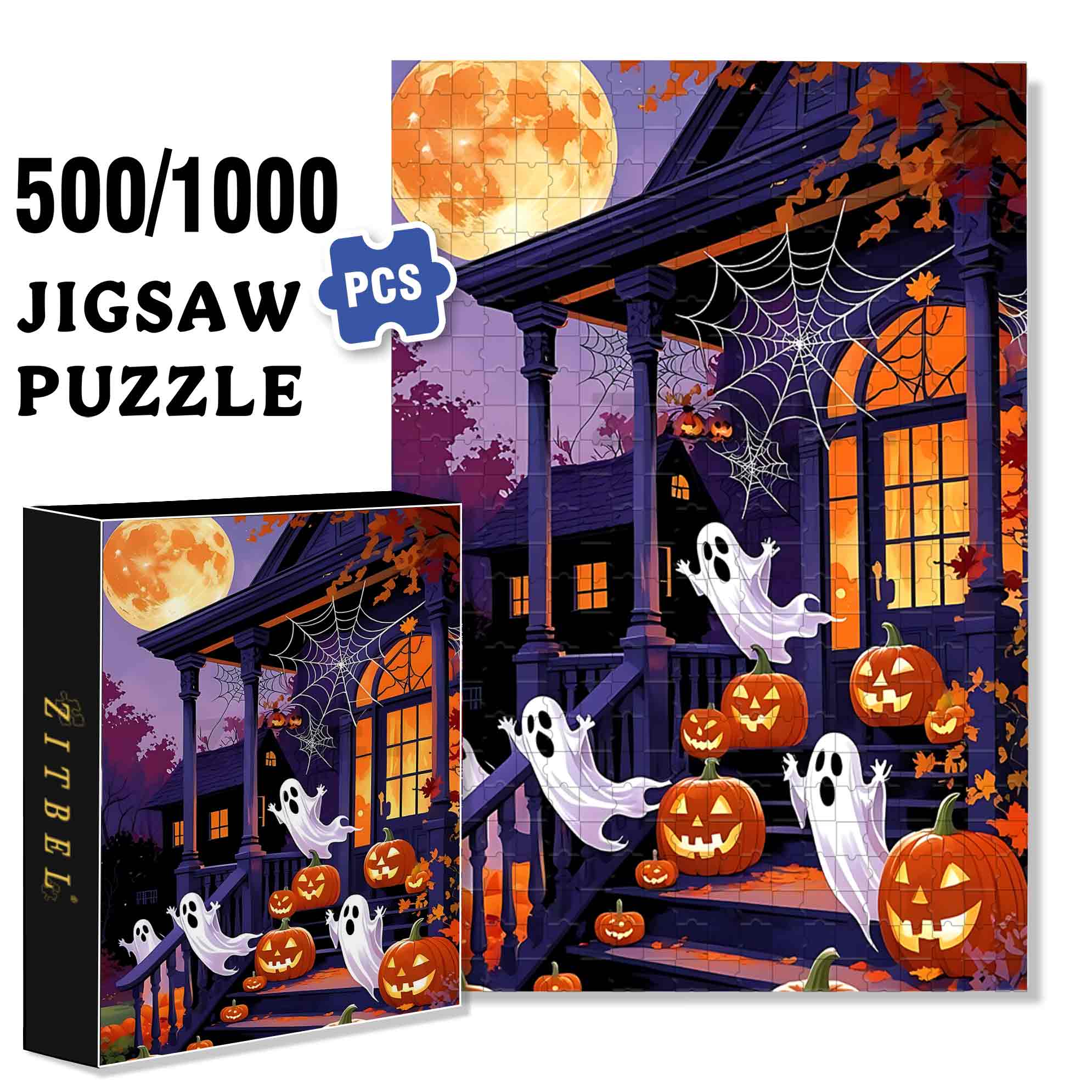 Frightfully Fun 500pcs/1000pcs Jigsaw Puzzle, Scratch-Resistant, Paper Material, Interactive Family Game & Brain-Boosting DIY Decor, Perfect for Halloween, Christmas & New Year Gifts, Family Puzzle Game