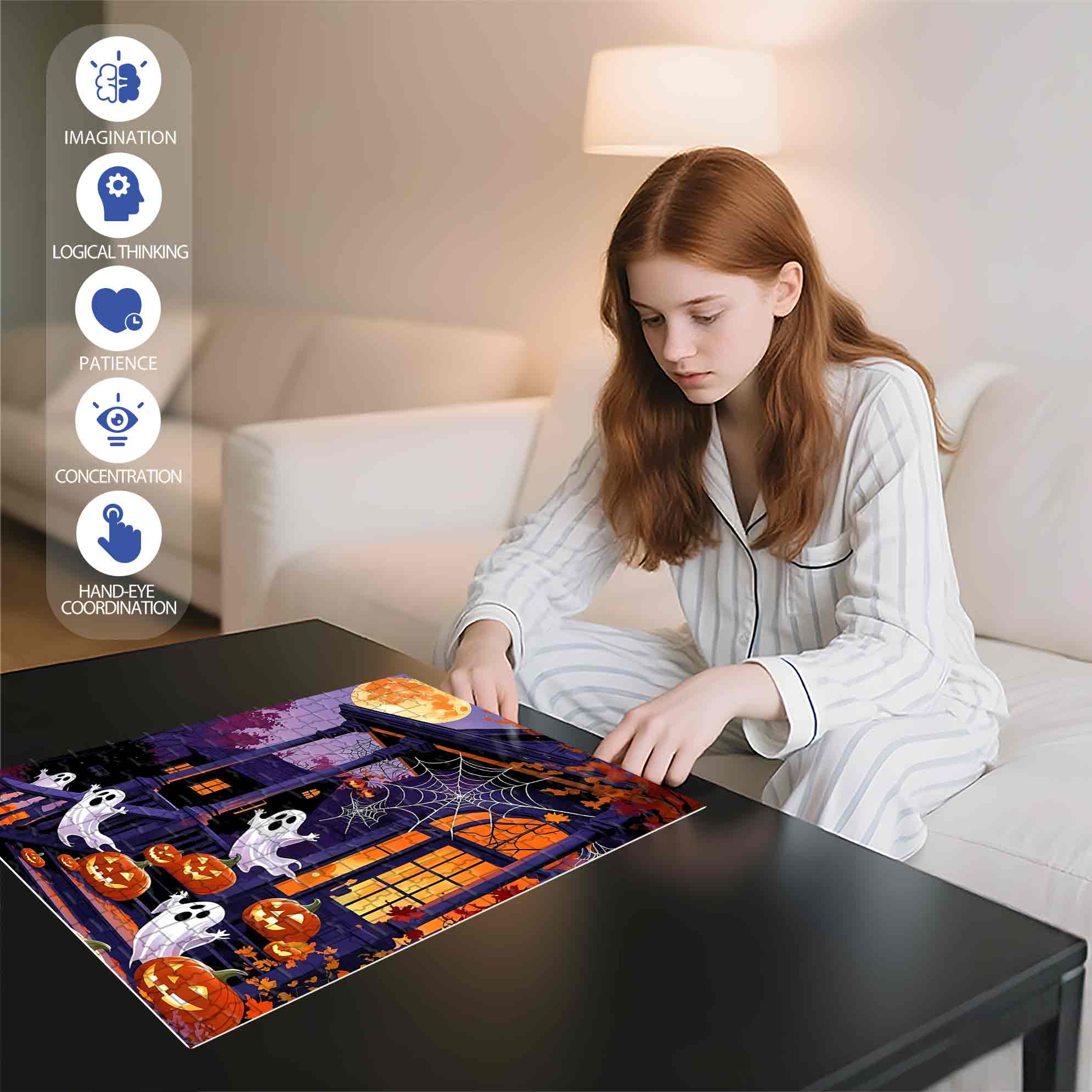 Frightfully Fun 500pcs/1000pcs Jigsaw Puzzle, Scratch-Resistant, Paper Material, Interactive Family Game & Brain-Boosting DIY Decor, Perfect for Halloween, Christmas & New Year Gifts, Family Puzzle Game