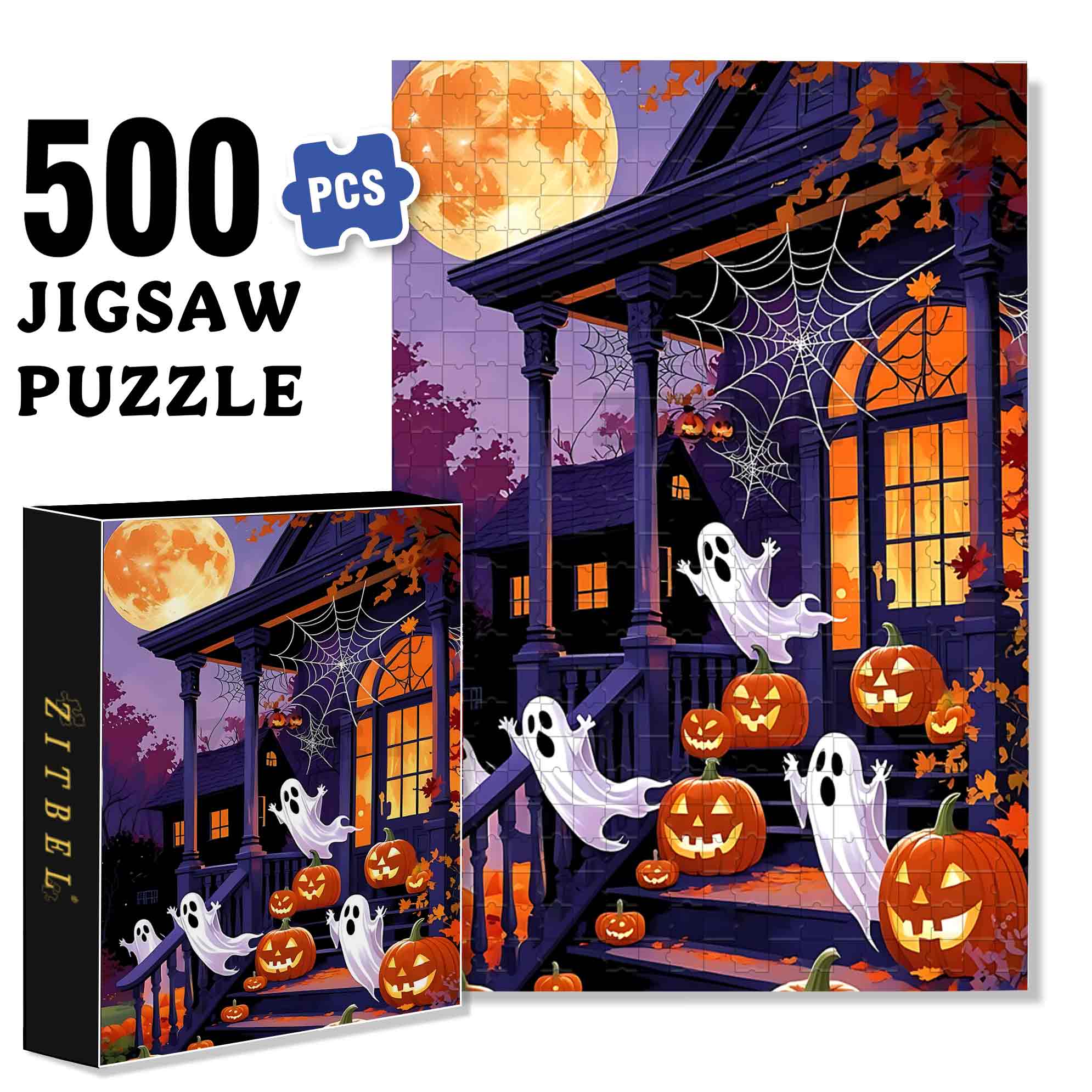 Frightfully Fun 500pcs/1000pcs Jigsaw Puzzle, Scratch-Resistant, Paper Material, Interactive Family Game & Brain-Boosting DIY Decor, Perfect for Halloween, Christmas & New Year Gifts, Family Puzzle Game