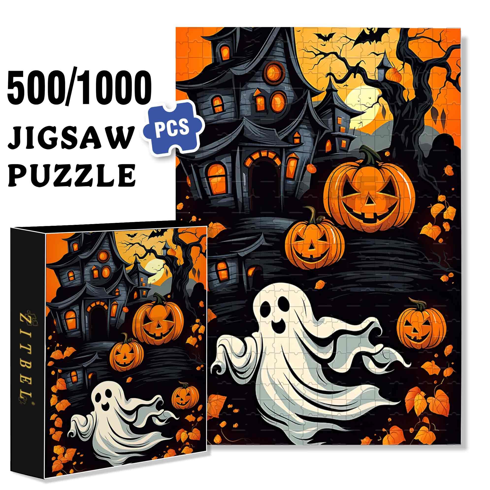 Ghost 500pcs/1000pcs Jigsaw Puzzle, Scratch-Resistant, Paper Material, Interactive Family Game & Brain-Boosting DIY Decor, Perfect for Halloween, Christmas & New Year Gifts, Family Puzzle Game