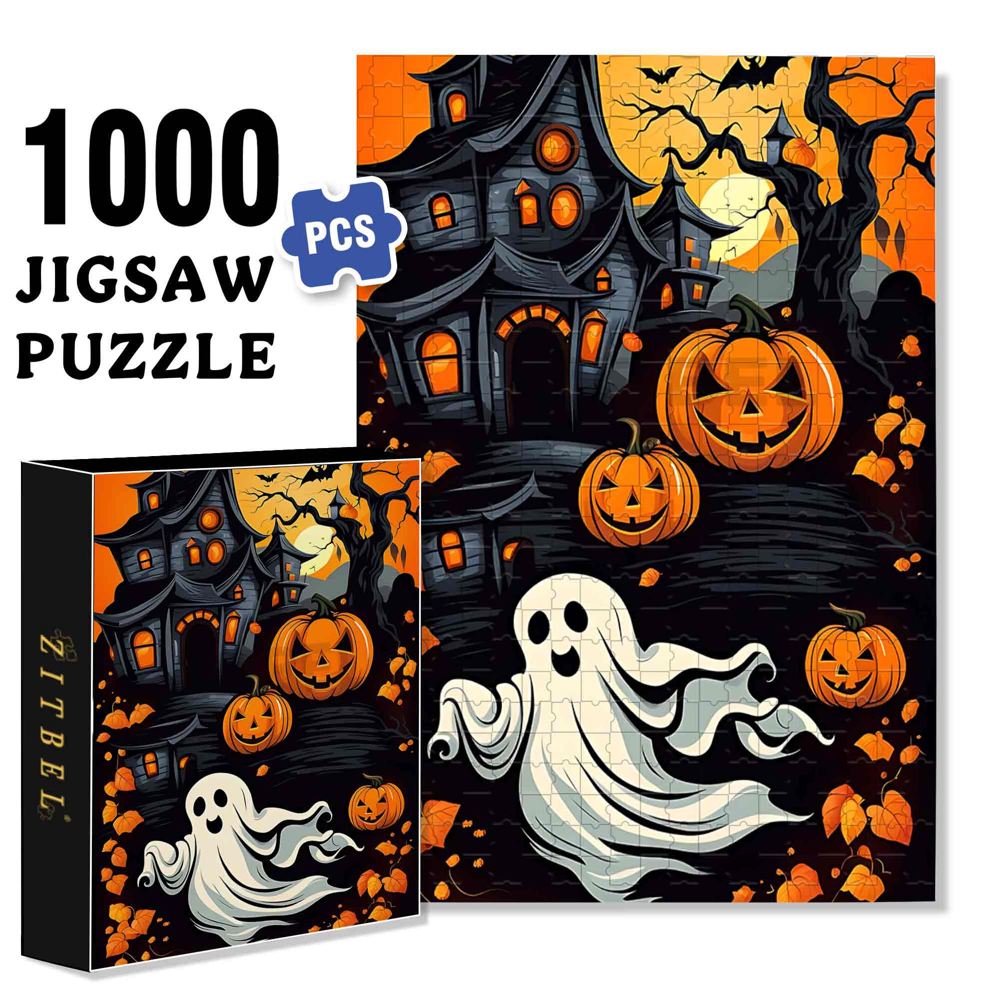 Ghost 500pcs/1000pcs Jigsaw Puzzle, Scratch-Resistant, Paper Material, Interactive Family Game & Brain-Boosting DIY Decor, Perfect for Halloween, Christmas & New Year Gifts, Family Puzzle Game
