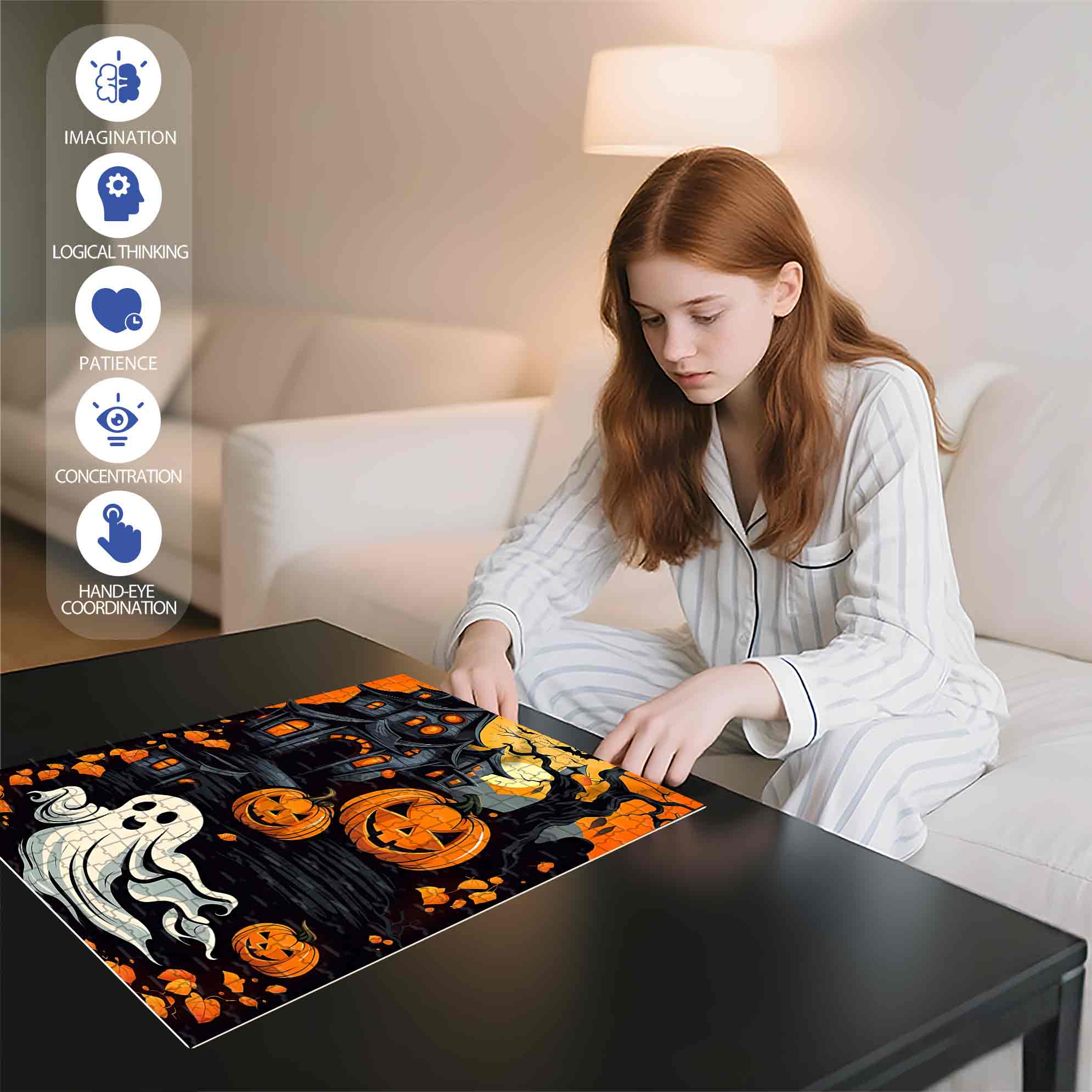 Ghost 500pcs/1000pcs Jigsaw Puzzle, Scratch-Resistant, Paper Material, Interactive Family Game & Brain-Boosting DIY Decor, Perfect for Halloween, Christmas & New Year Gifts, Family Puzzle Game