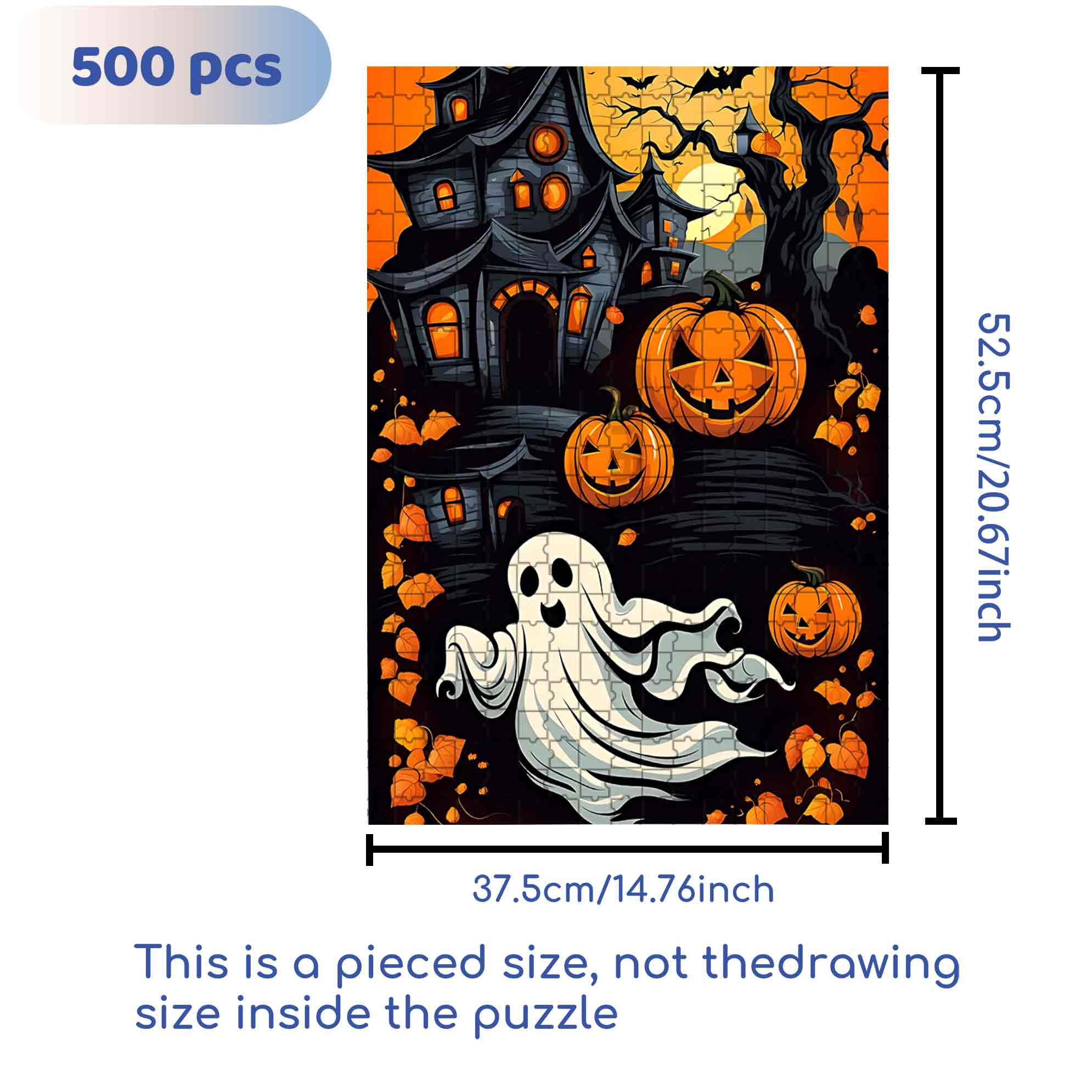 Ghost 500pcs/1000pcs Jigsaw Puzzle, Scratch-Resistant, Paper Material, Interactive Family Game & Brain-Boosting DIY Decor, Perfect for Halloween, Christmas & New Year Gifts, Family Puzzle Game