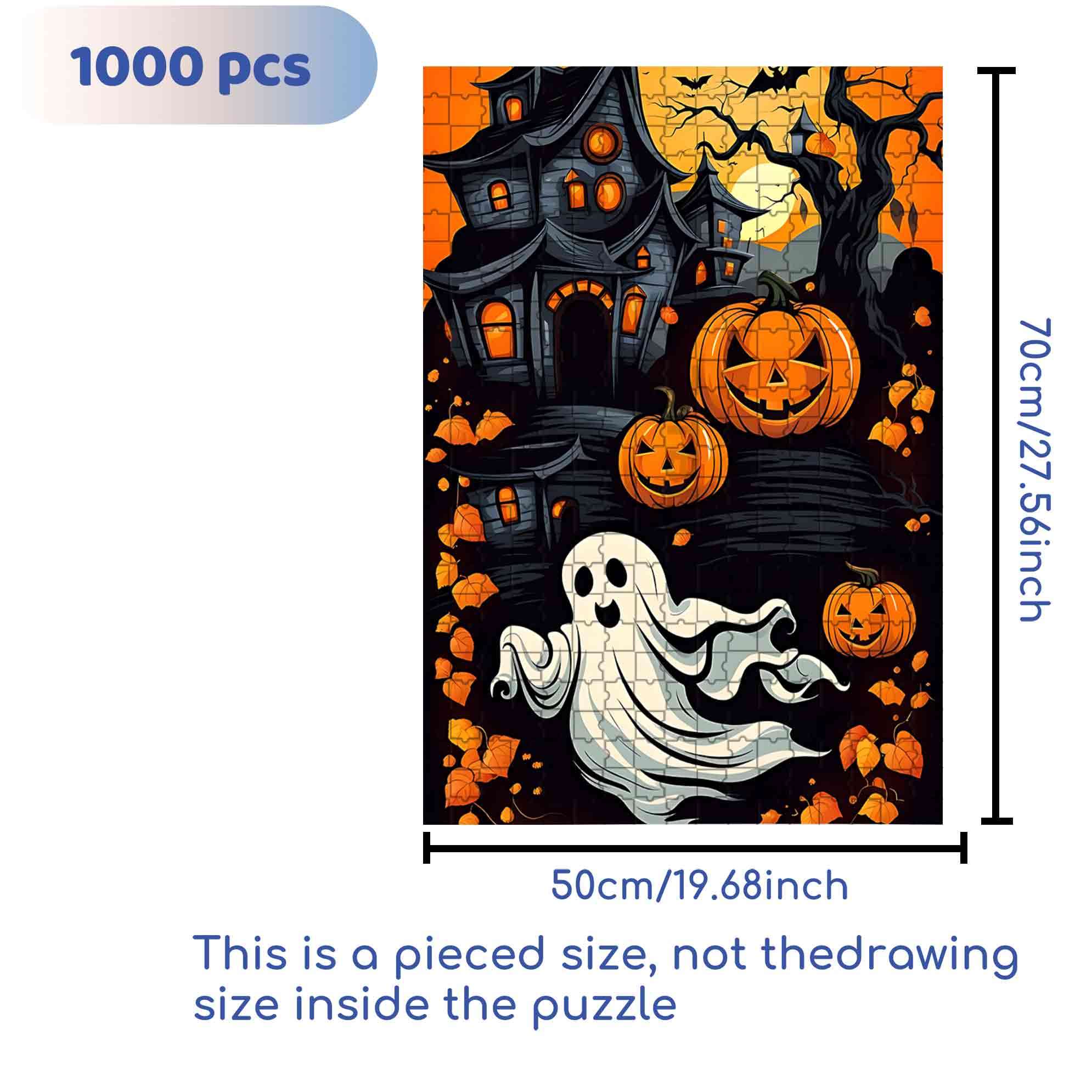 Ghost 500pcs/1000pcs Jigsaw Puzzle, Scratch-Resistant, Paper Material, Interactive Family Game & Brain-Boosting DIY Decor, Perfect for Halloween, Christmas & New Year Gifts, Family Puzzle Game