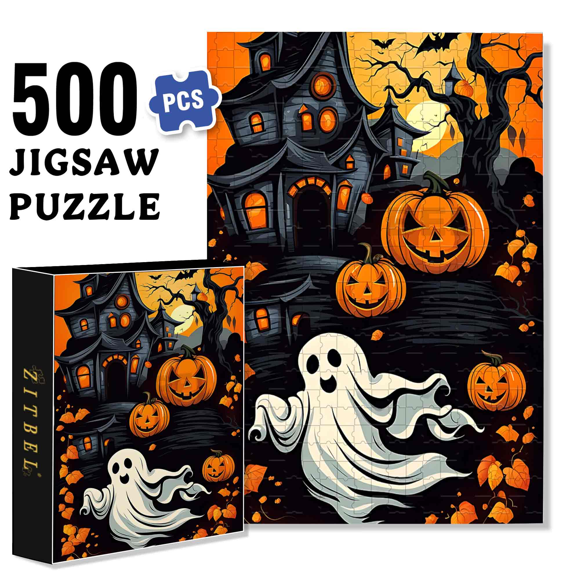 Ghost 500pcs/1000pcs Jigsaw Puzzle, Scratch-Resistant, Paper Material, Interactive Family Game & Brain-Boosting DIY Decor, Perfect for Halloween, Christmas & New Year Gifts, Family Puzzle Game