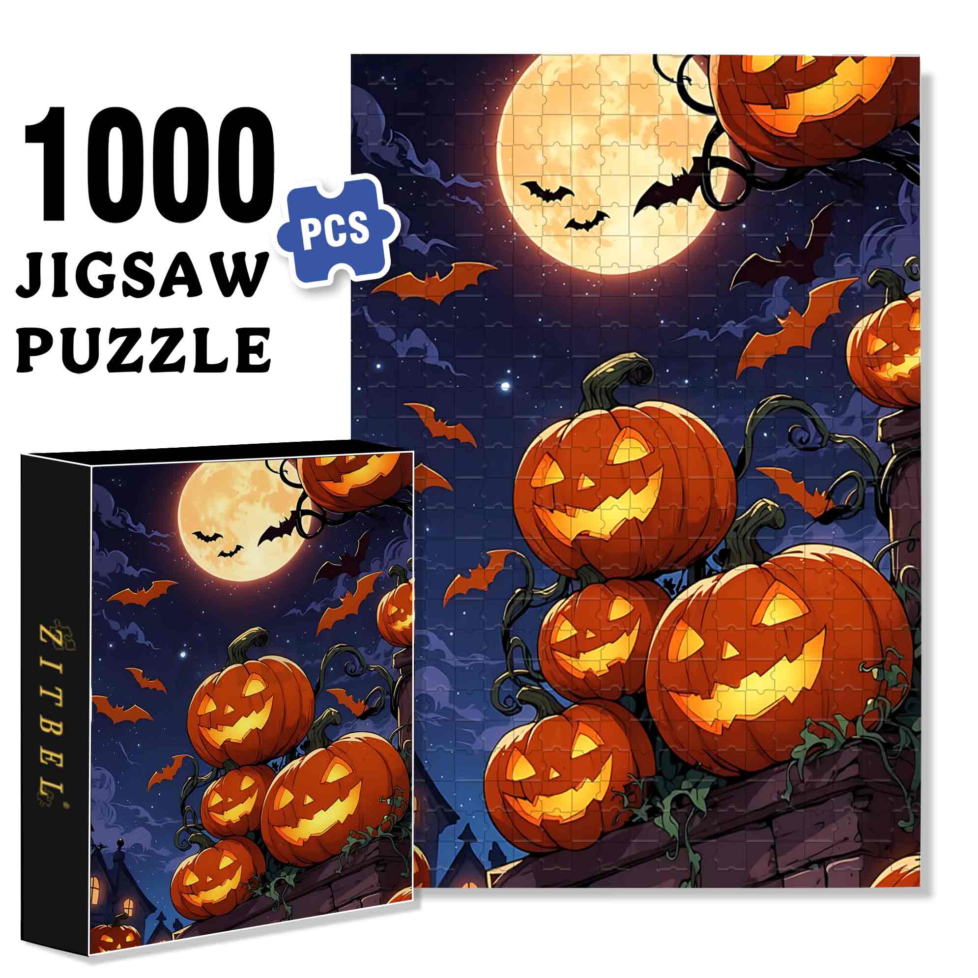 Halloween Pumkins 500pcs/1000pcs Jigsaw Puzzle, Scratch-Resistant, Paper Material, Interactive Family Game & Brain-Boosting DIY Decor, Perfect for Halloween, Christmas & New Year Gifts, Family Puzzle Game