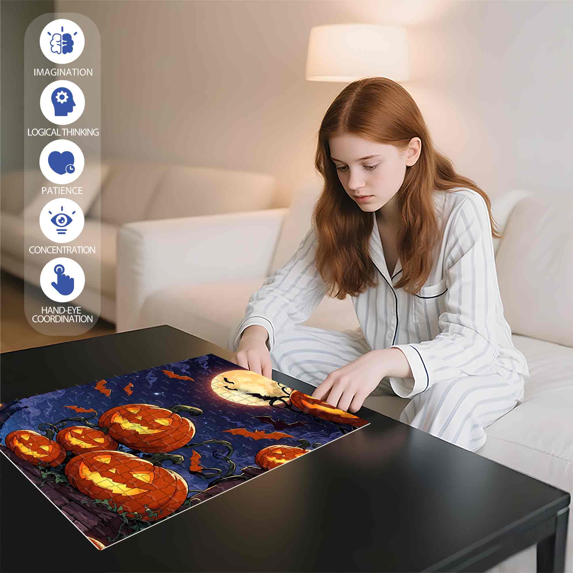Halloween Pumkins 500pcs/1000pcs Jigsaw Puzzle, Scratch-Resistant, Paper Material, Interactive Family Game & Brain-Boosting DIY Decor, Perfect for Halloween, Christmas & New Year Gifts, Family Puzzle Game
