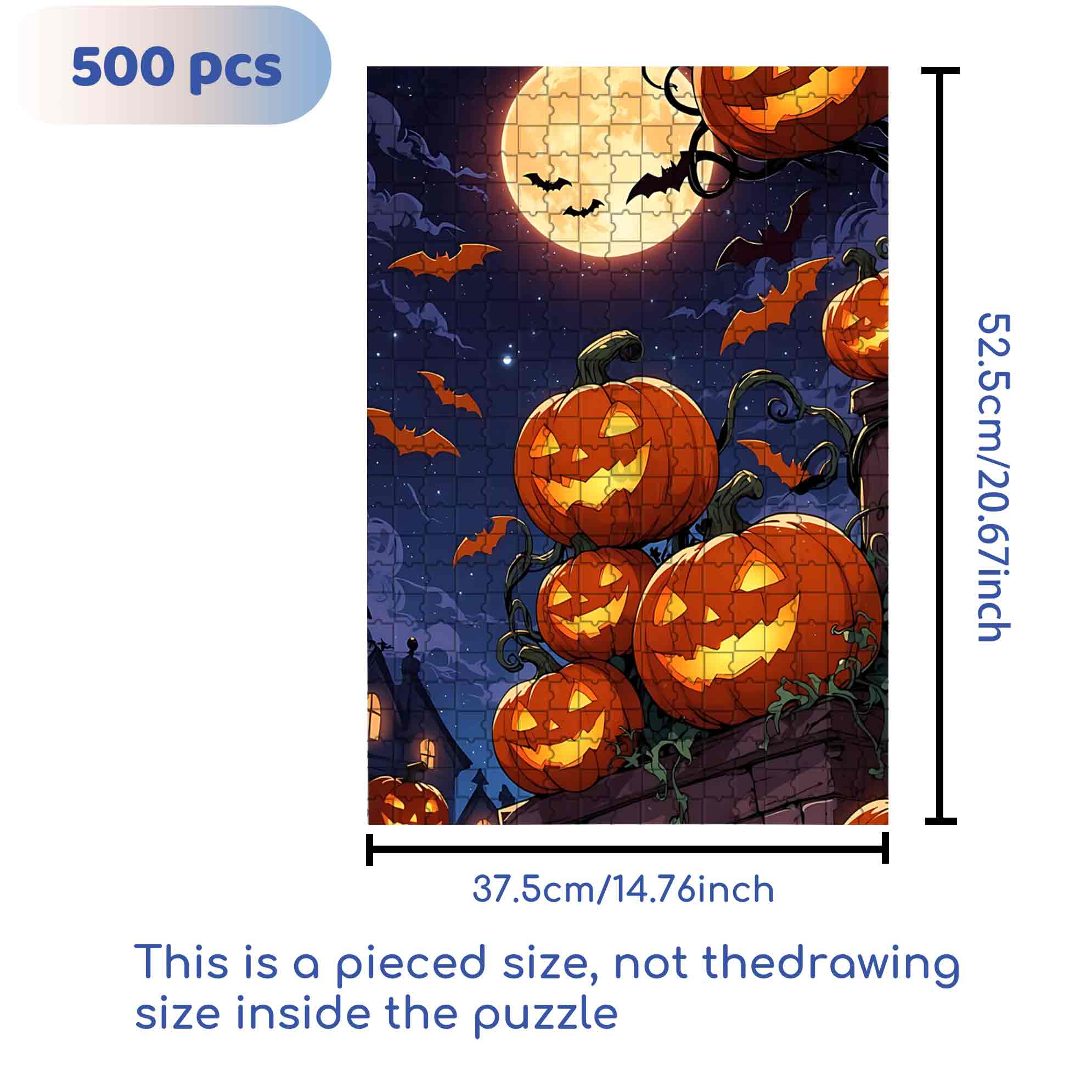 Halloween Pumkins 500pcs/1000pcs Jigsaw Puzzle, Scratch-Resistant, Paper Material, Interactive Family Game & Brain-Boosting DIY Decor, Perfect for Halloween, Christmas & New Year Gifts, Family Puzzle Game