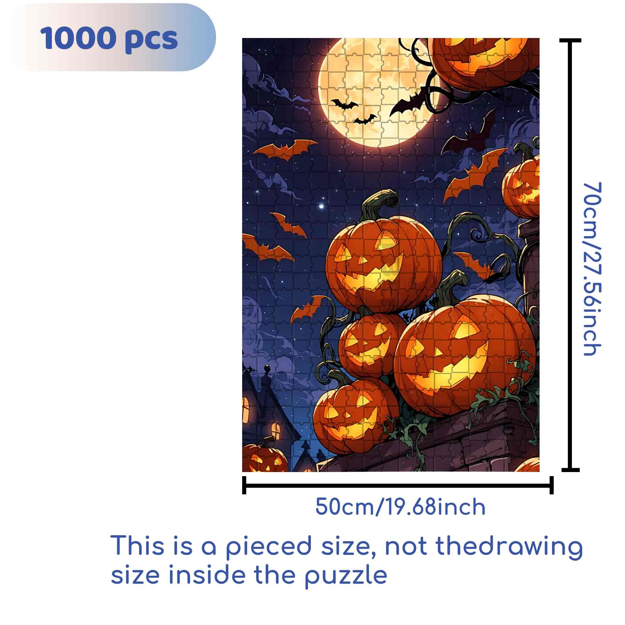 Halloween Pumkins 500pcs/1000pcs Jigsaw Puzzle, Scratch-Resistant, Paper Material, Interactive Family Game & Brain-Boosting DIY Decor, Perfect for Halloween, Christmas & New Year Gifts, Family Puzzle Game