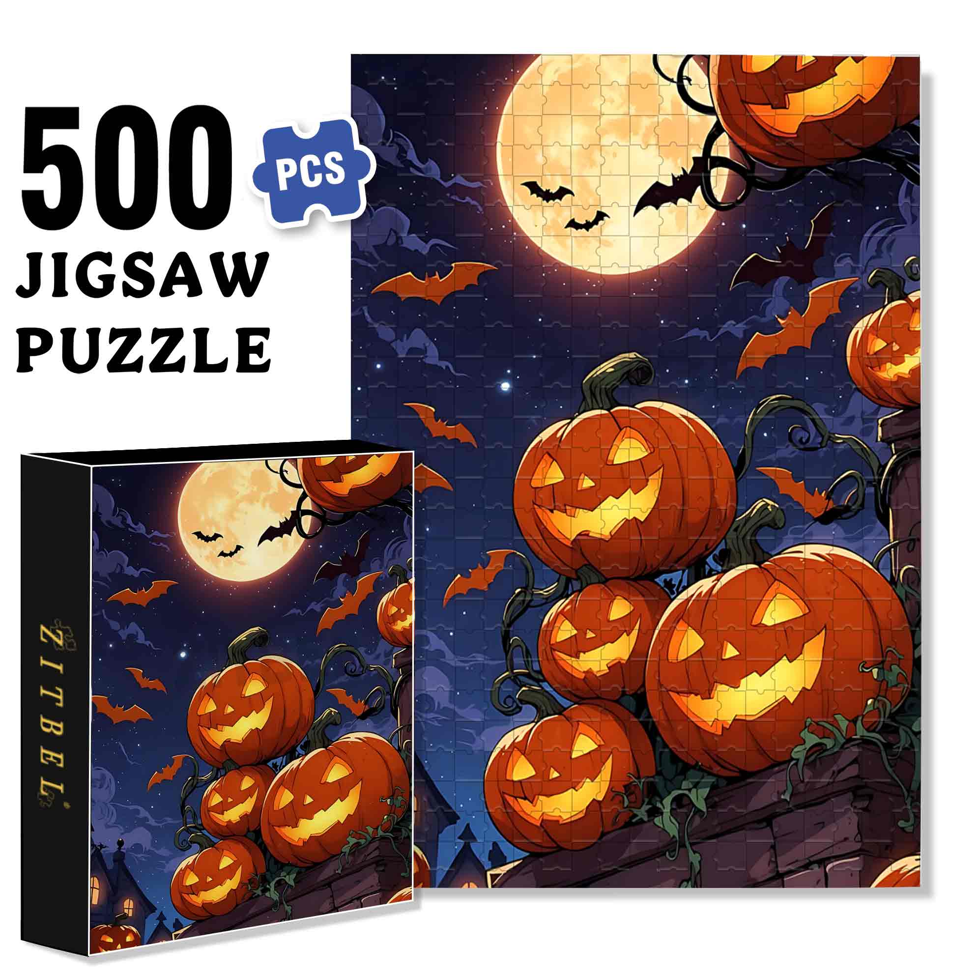 Halloween Pumkins 500pcs/1000pcs Jigsaw Puzzle, Scratch-Resistant, Paper Material, Interactive Family Game & Brain-Boosting DIY Decor, Perfect for Halloween, Christmas & New Year Gifts, Family Puzzle Game
