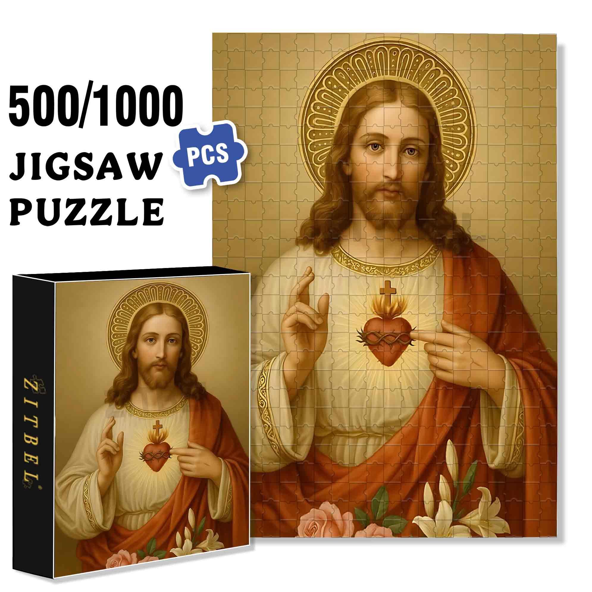 Jesus 500pcs/1000pcs Jigsaw Puzzle, Scratch-Resistant, Paper Material, Interactive Family Game & Brain-Boosting DIY Decor, Perfect for Halloween, Christmas & New Year Gifts, Family Puzzle Game