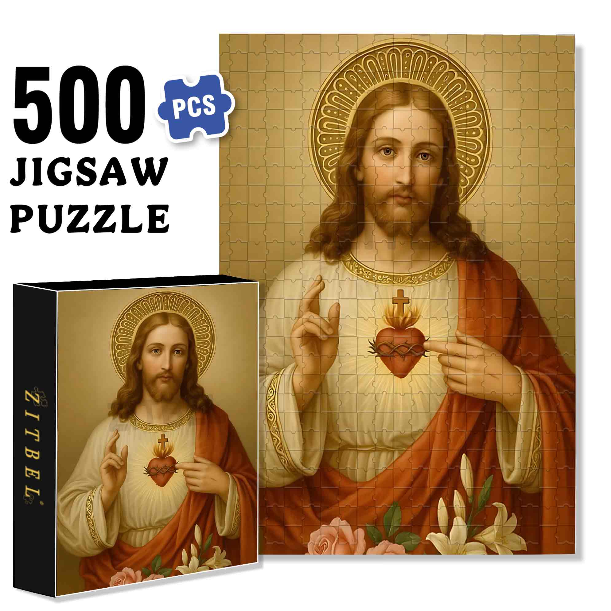 Jesus 500pcs/1000pcs Jigsaw Puzzle, Scratch-Resistant, Paper Material, Interactive Family Game & Brain-Boosting DIY Decor, Perfect for Halloween, Christmas & New Year Gifts, Family Puzzle Game