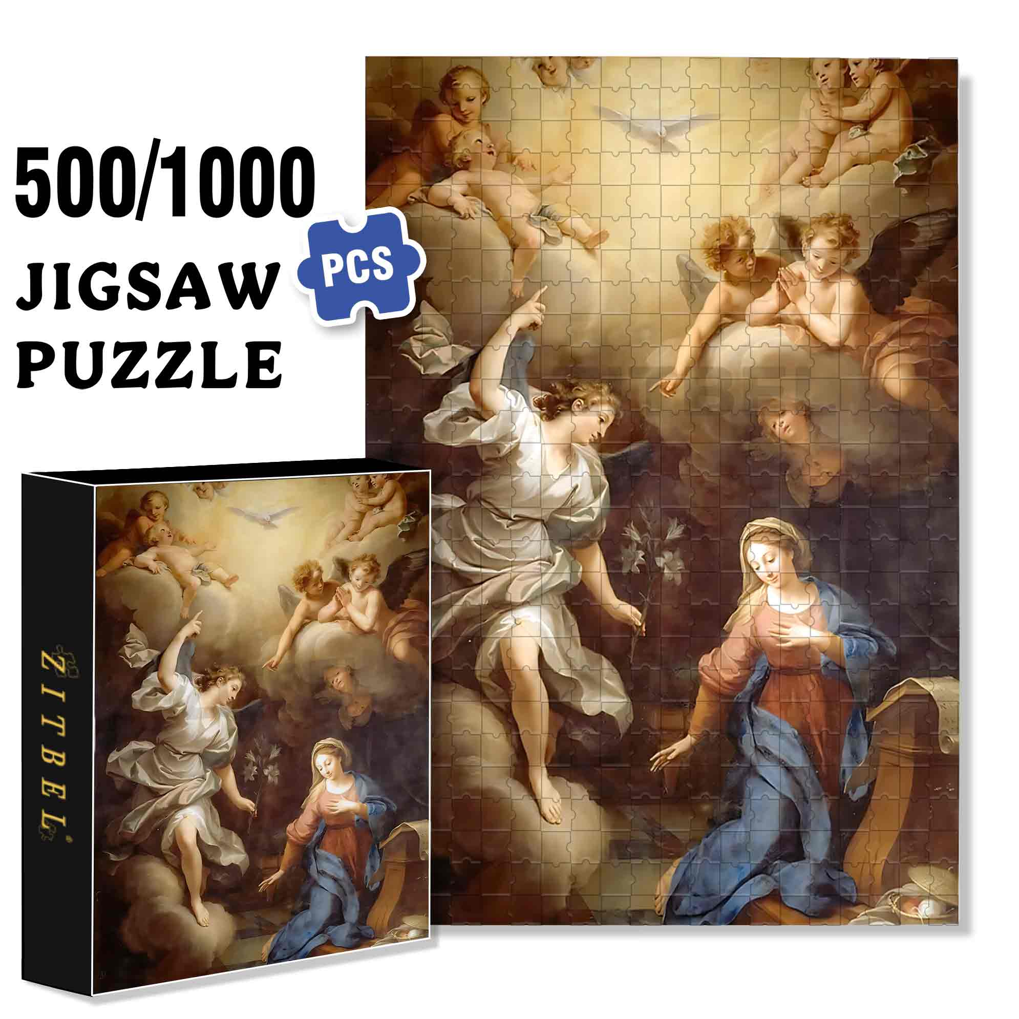 Maria And Angel 500pcs/1000pcs Jigsaw Puzzle, Scratch-Resistant, Paper Material, Interactive Family Game & Brain-Boosting DIY Decor, Perfect for Halloween, Christmas & New Year Gifts, Family Puzzle Game