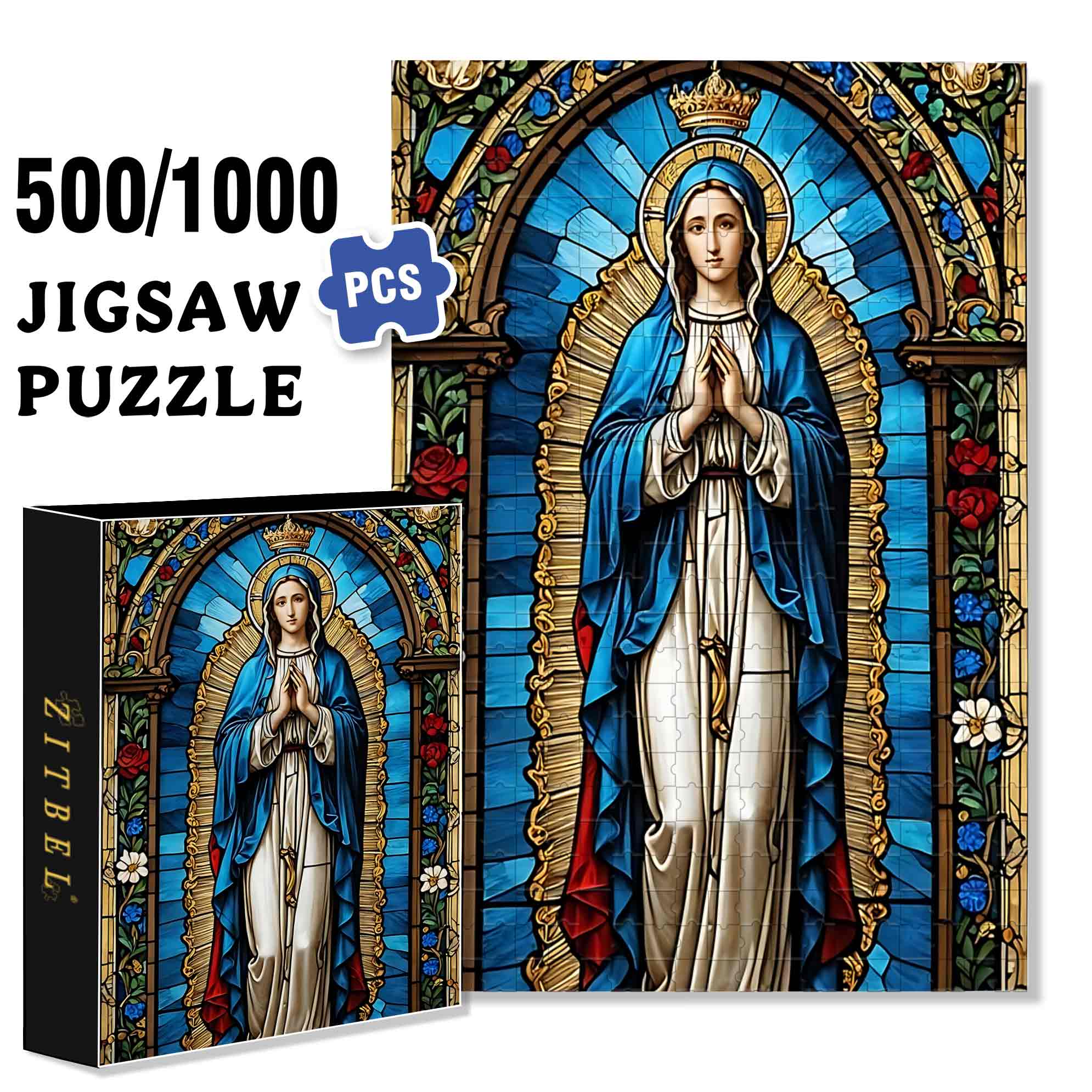 Mosaic Maria 500pcs/1000pcs Jigsaw Puzzle, Scratch-Resistant, Paper Material, Interactive Family Game & Brain-Boosting DIY Decor, Perfect for Halloween, Christmas & New Year Gifts, Family Puzzle Game