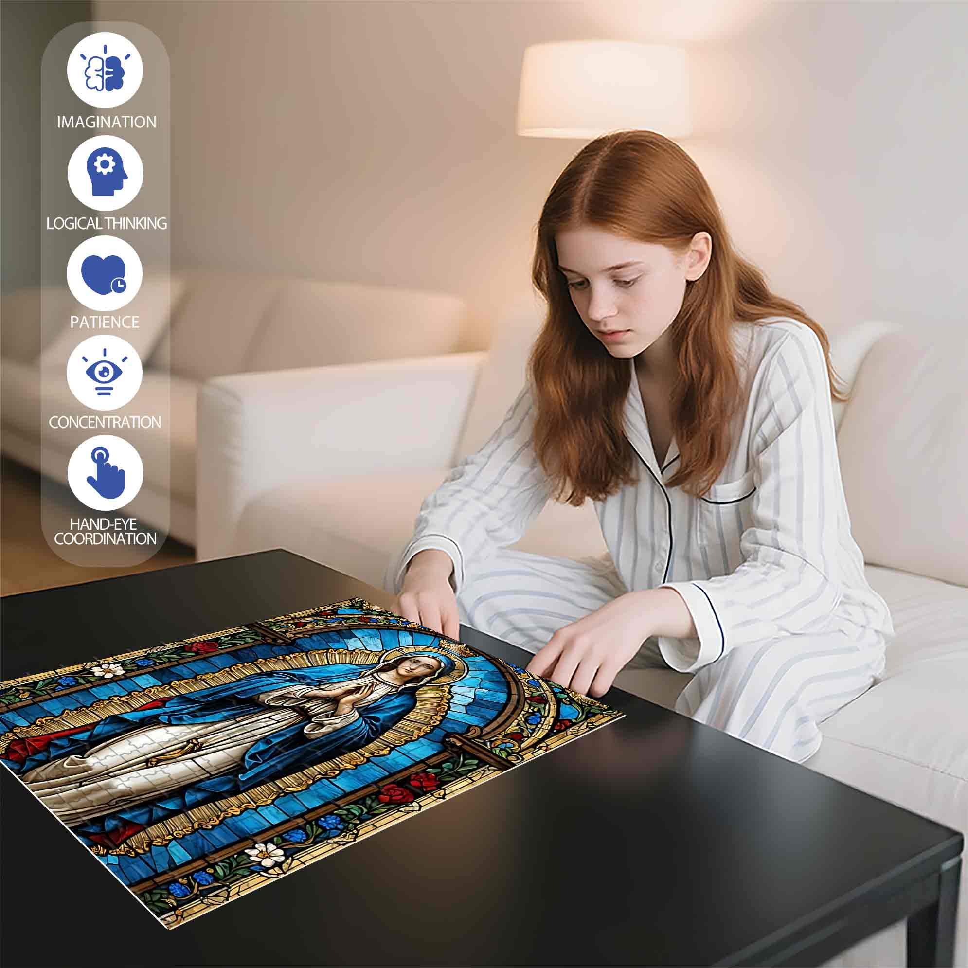 Mosaic Maria 500pcs/1000pcs Jigsaw Puzzle, Scratch-Resistant, Paper Material, Interactive Family Game & Brain-Boosting DIY Decor, Perfect for Halloween, Christmas & New Year Gifts, Family Puzzle Game