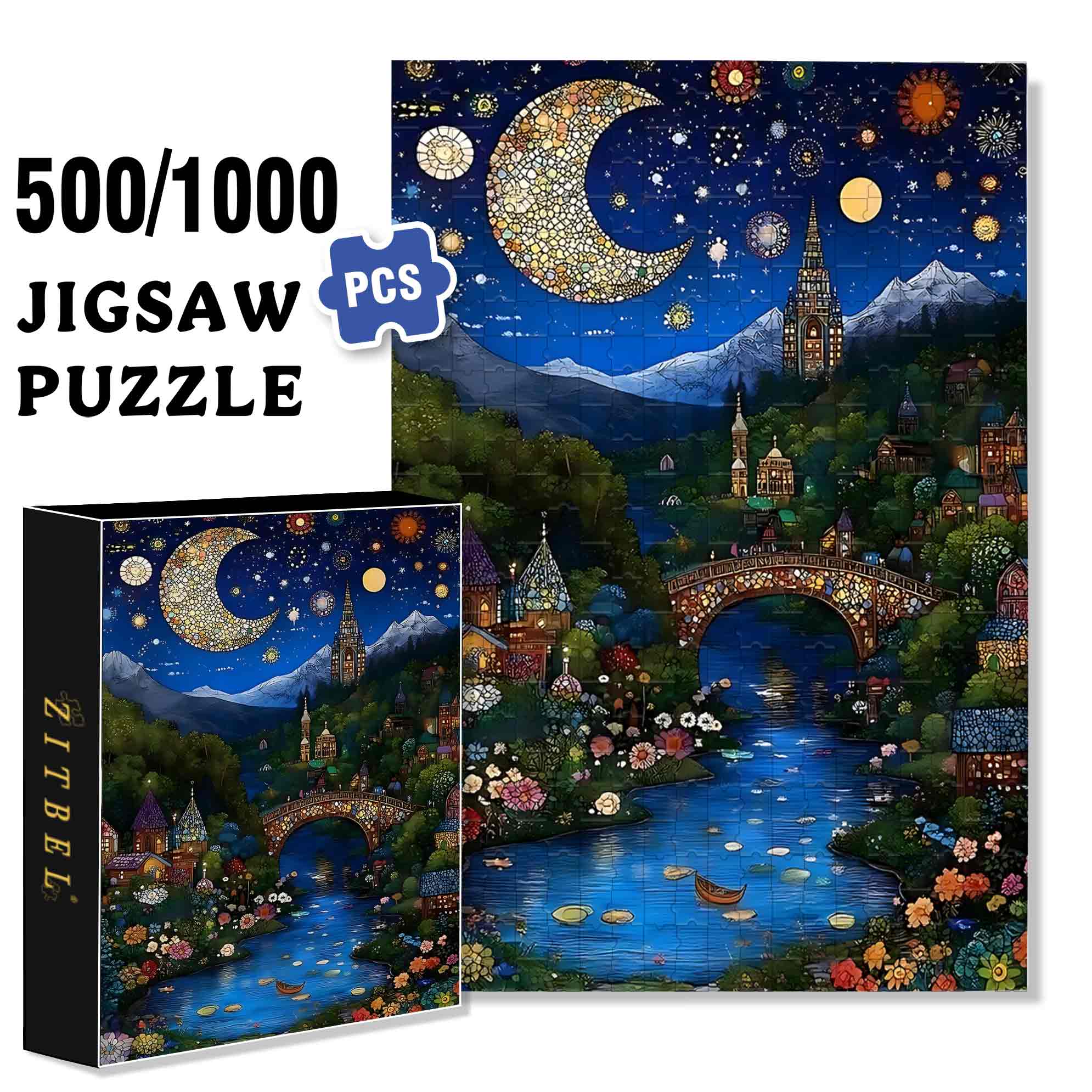 Mosaic Night 500pcs/1000pcs Jigsaw Puzzle, Scratch-Resistant, Paper Material, Interactive Family Game & Brain-Boosting DIY Decor, Perfect for Halloween, Christmas & New Year Gifts, Family Puzzle Game