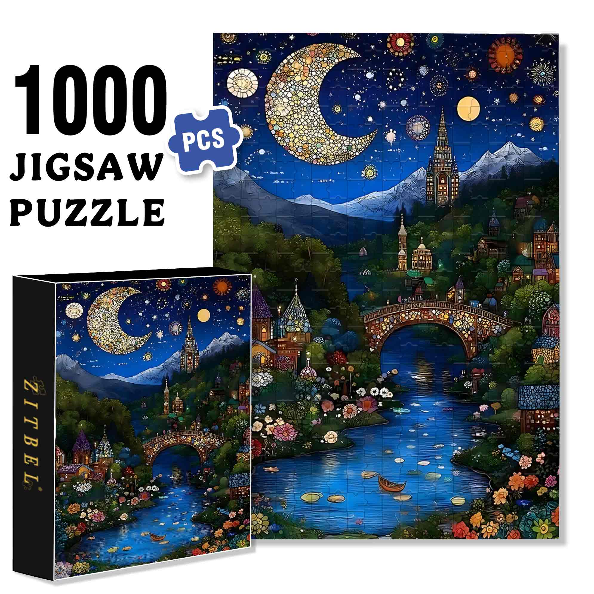 Mosaic Night 500pcs/1000pcs Jigsaw Puzzle, Scratch-Resistant, Paper Material, Interactive Family Game & Brain-Boosting DIY Decor, Perfect for Halloween, Christmas & New Year Gifts, Family Puzzle Game