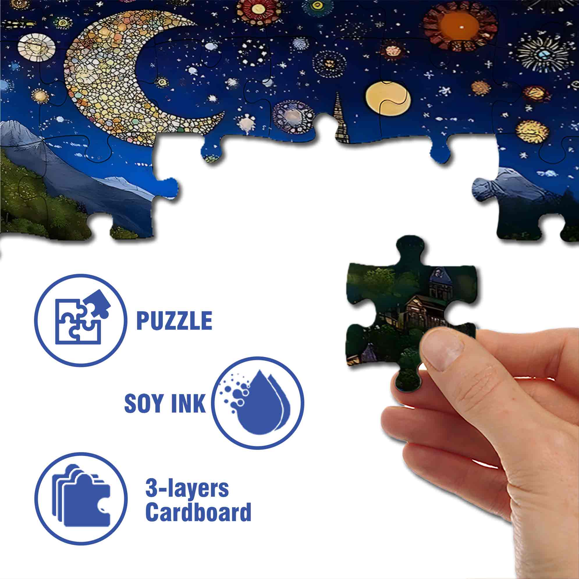 Mosaic Night 500pcs/1000pcs Jigsaw Puzzle, Scratch-Resistant, Paper Material, Interactive Family Game & Brain-Boosting DIY Decor, Perfect for Halloween, Christmas & New Year Gifts, Family Puzzle Game