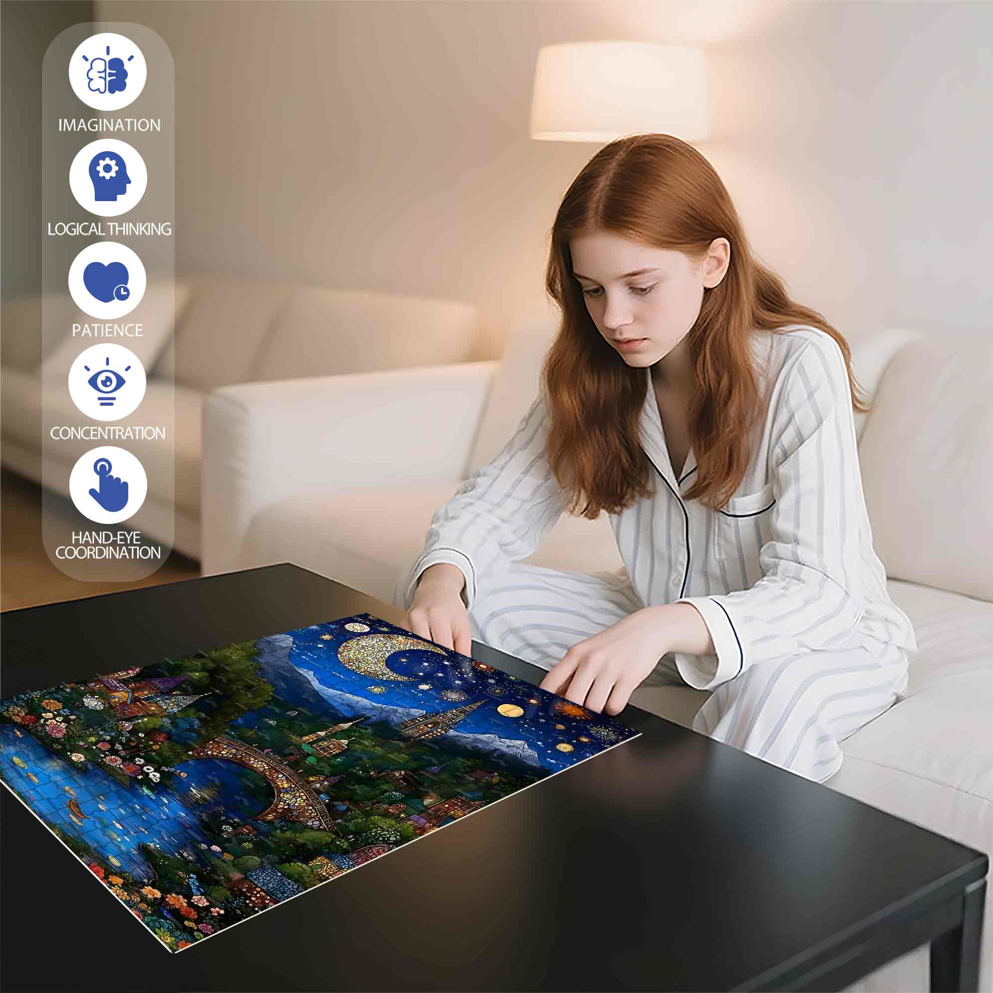 Mosaic Night 500pcs/1000pcs Jigsaw Puzzle, Scratch-Resistant, Paper Material, Interactive Family Game & Brain-Boosting DIY Decor, Perfect for Halloween, Christmas & New Year Gifts, Family Puzzle Game