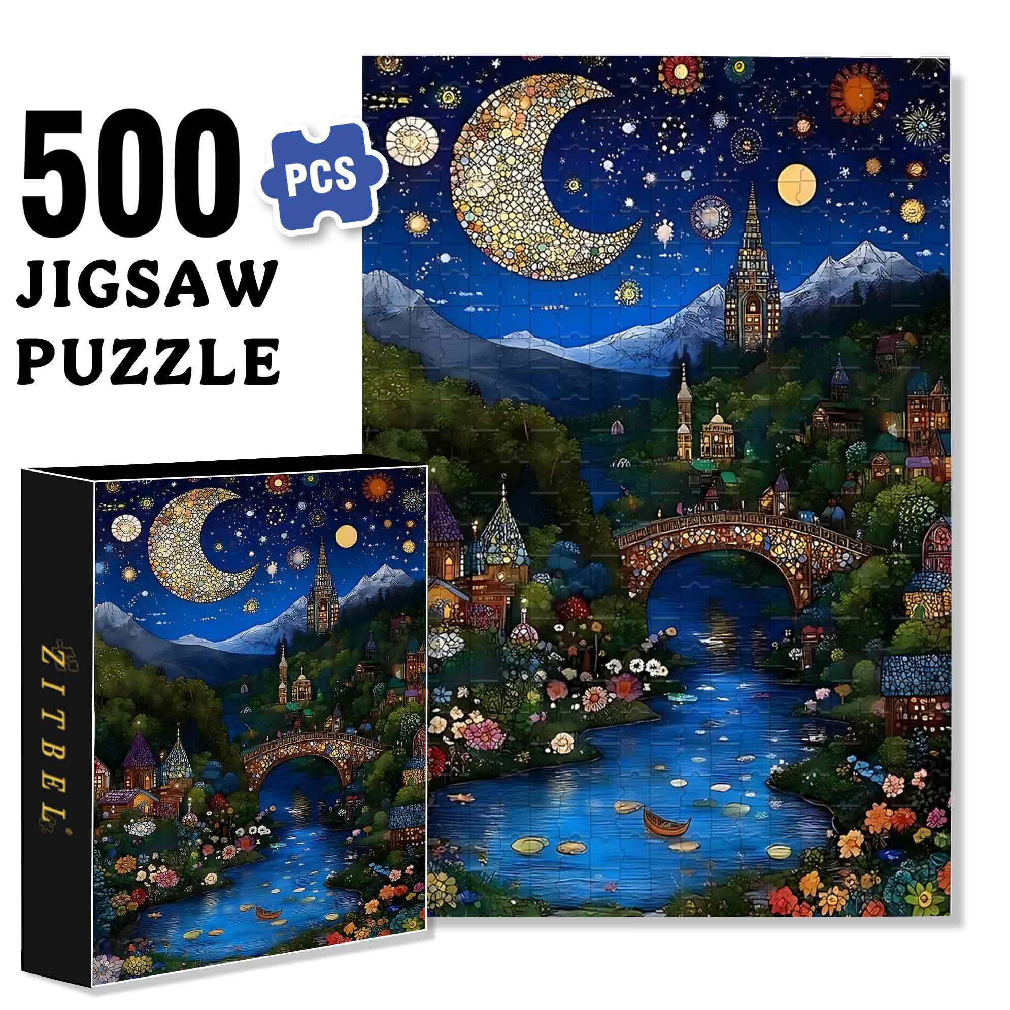 Mosaic Night 500pcs/1000pcs Jigsaw Puzzle, Scratch-Resistant, Paper Material, Interactive Family Game & Brain-Boosting DIY Decor, Perfect for Halloween, Christmas & New Year Gifts, Family Puzzle Game