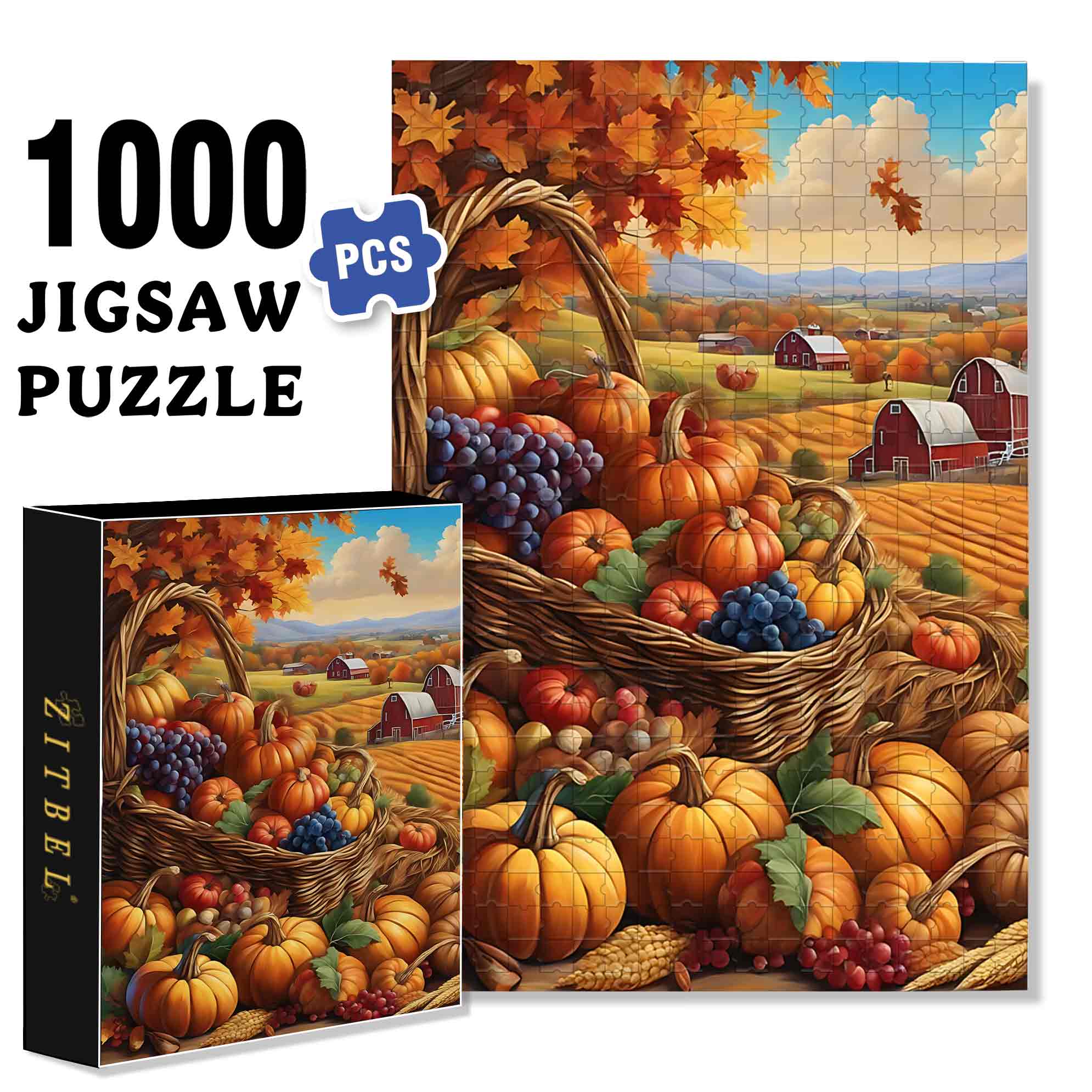 Pumpkin Harvest 500pcs/1000pcs Jigsaw Puzzle, Scratch-Resistant, Paper Material, Interactive Family Game & Brain-Boosting DIY Decor, Perfect for Halloween, Christmas & New Year Gifts, Family Puzzle Game