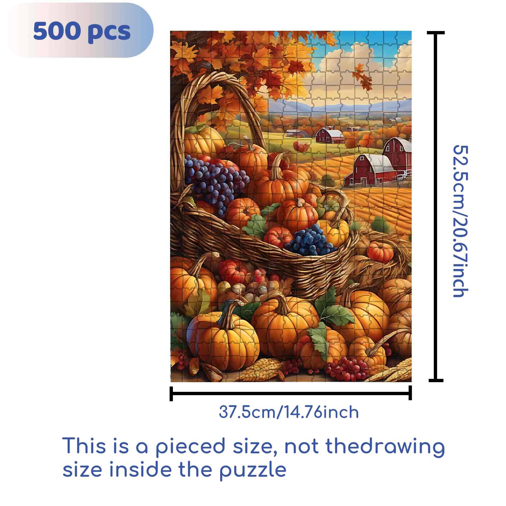 Pumpkin Harvest 500pcs/1000pcs Jigsaw Puzzle, Scratch-Resistant, Paper Material, Interactive Family Game & Brain-Boosting DIY Decor, Perfect for Halloween, Christmas & New Year Gifts, Family Puzzle Game