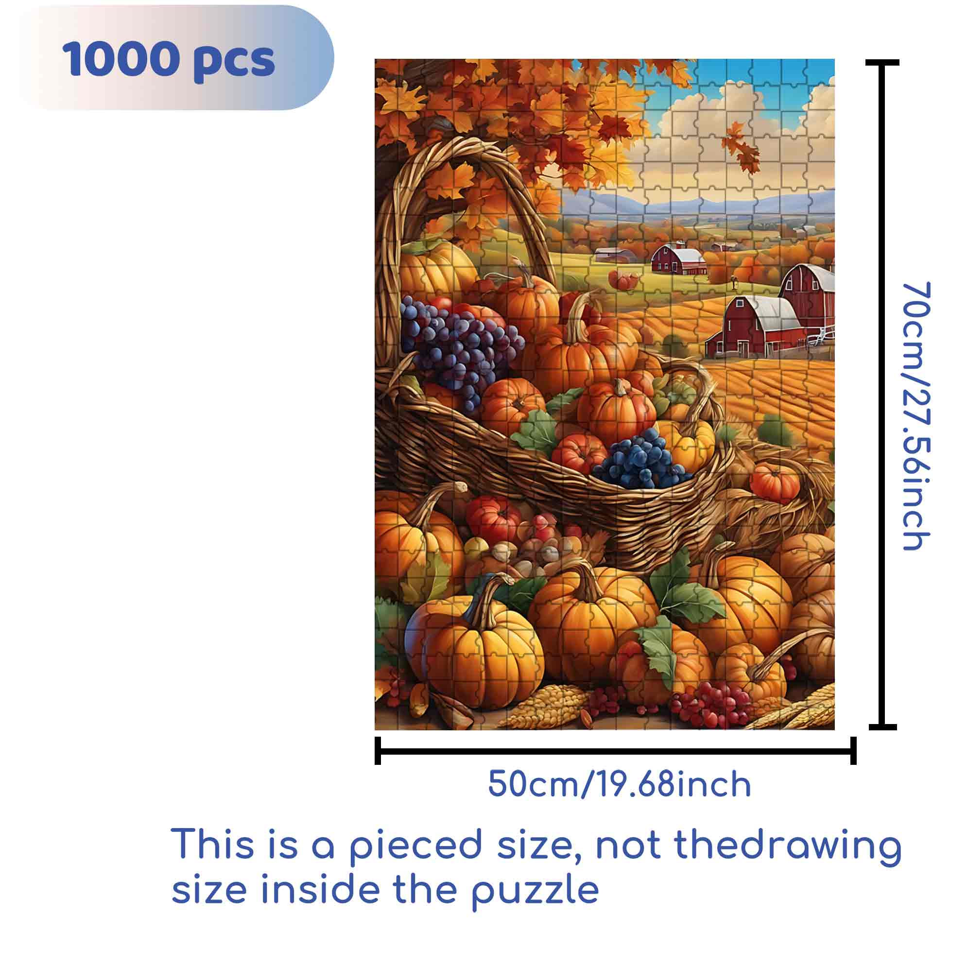 Pumpkin Harvest 500pcs/1000pcs Jigsaw Puzzle, Scratch-Resistant, Paper Material, Interactive Family Game & Brain-Boosting DIY Decor, Perfect for Halloween, Christmas & New Year Gifts, Family Puzzle Game