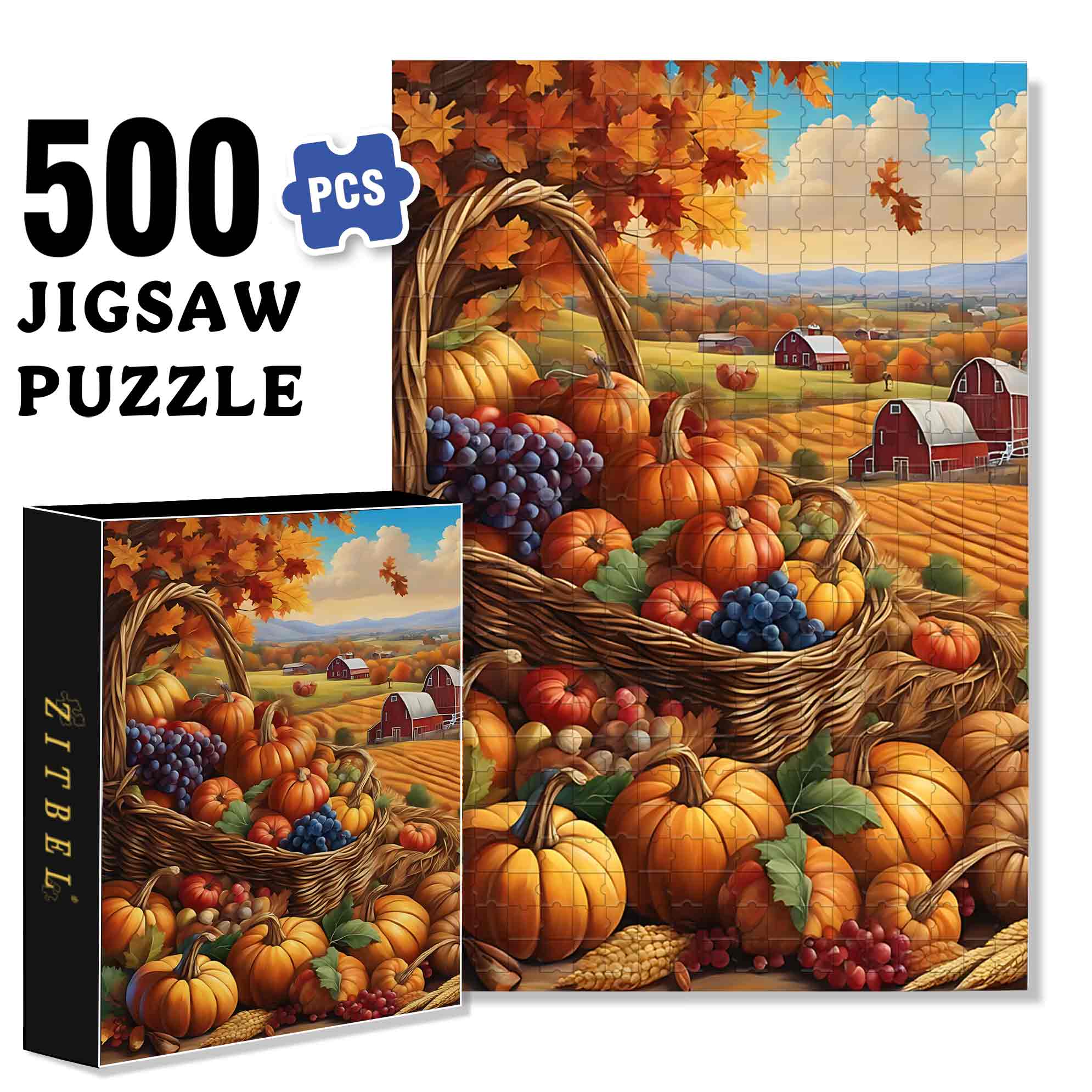 Pumpkin Harvest 500pcs/1000pcs Jigsaw Puzzle, Scratch-Resistant, Paper Material, Interactive Family Game & Brain-Boosting DIY Decor, Perfect for Halloween, Christmas & New Year Gifts, Family Puzzle Game