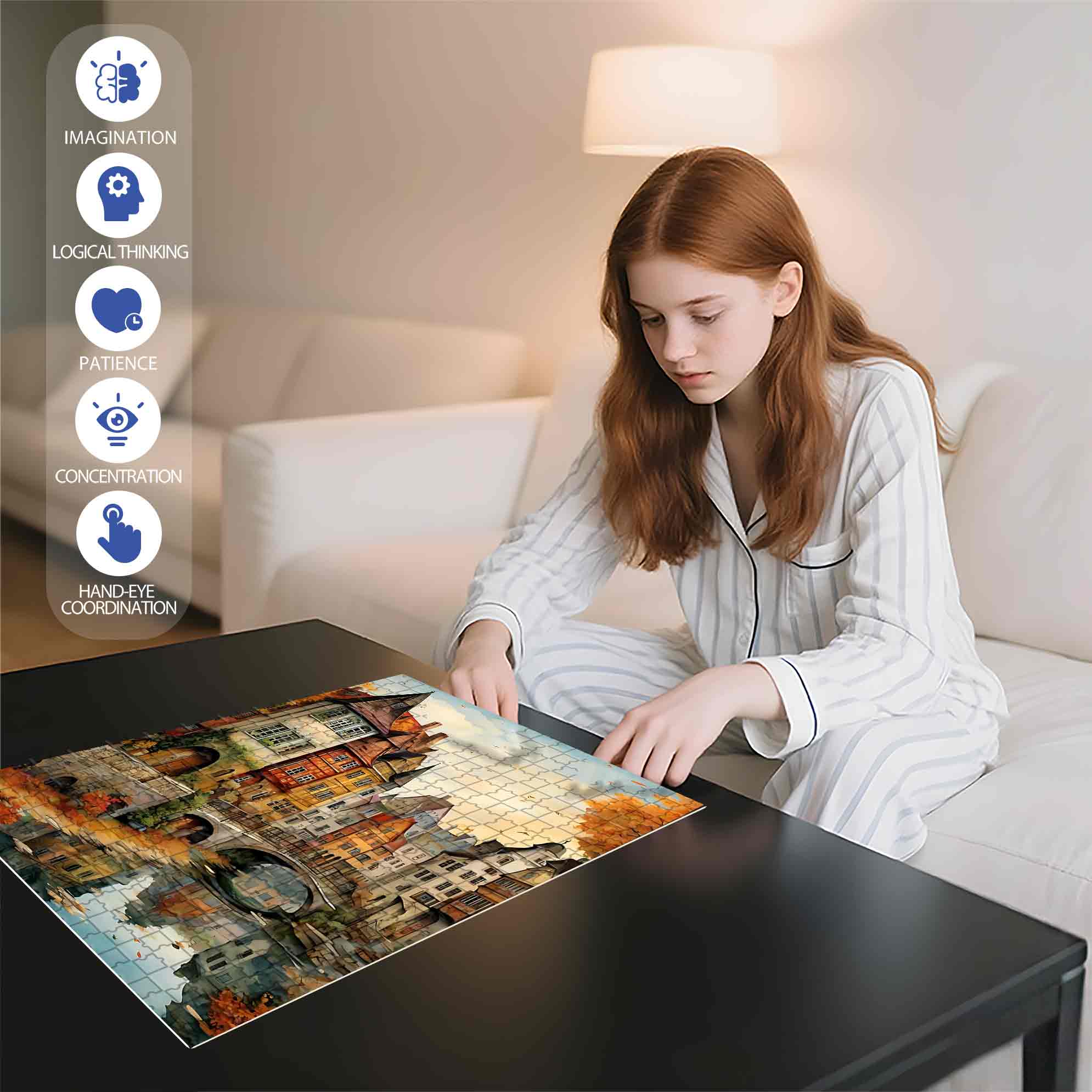 Riverside 500pcs/1000pcs Jigsaw Puzzle, Scratch-Resistant, Paper Material, Interactive Family Game & Brain-Boosting DIY Decor, Perfect for Halloween, Christmas & New Year Gifts, Family Puzzle Game