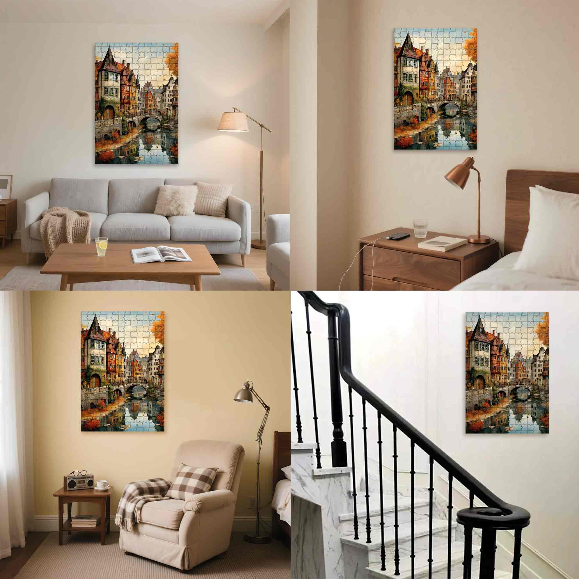 Riverside 500pcs/1000pcs Jigsaw Puzzle, Scratch-Resistant, Paper Material, Interactive Family Game & Brain-Boosting DIY Decor, Perfect for Halloween, Christmas & New Year Gifts, Family Puzzle Game