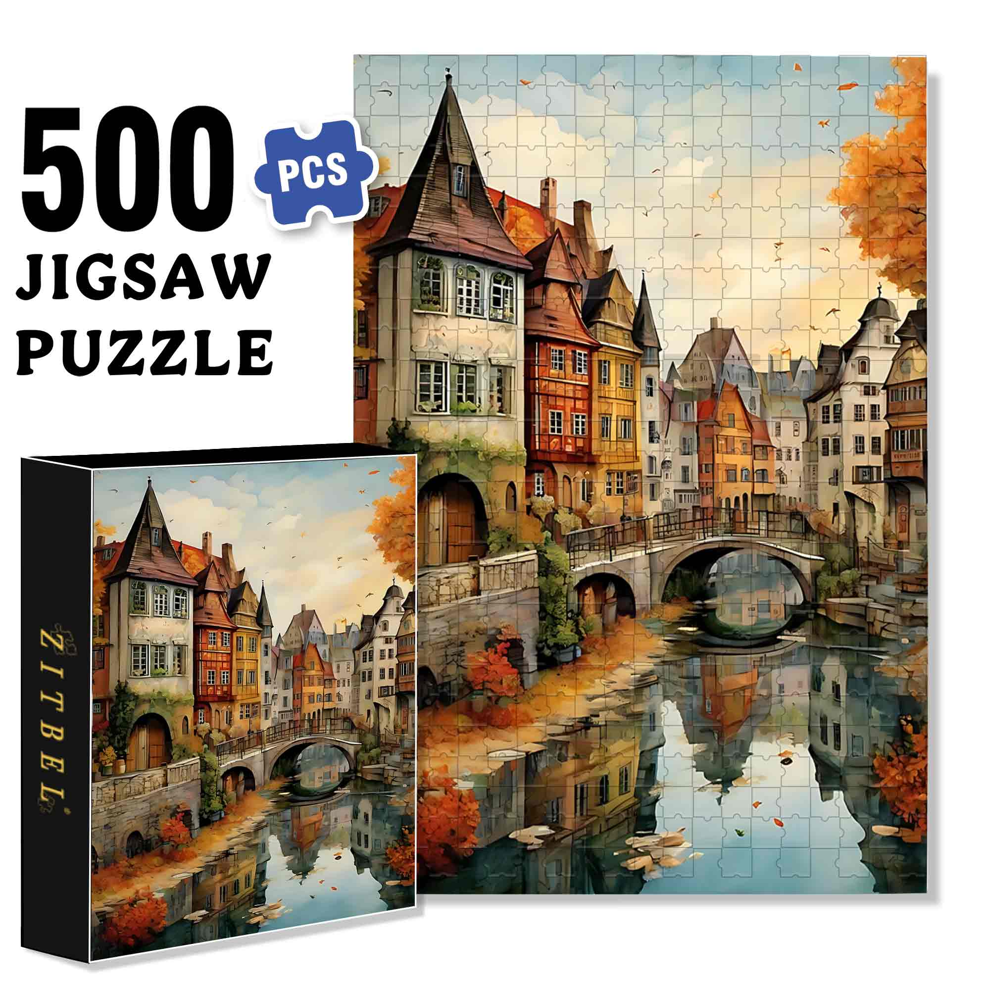 Riverside 500pcs/1000pcs Jigsaw Puzzle, Scratch-Resistant, Paper Material, Interactive Family Game & Brain-Boosting DIY Decor, Perfect for Halloween, Christmas & New Year Gifts, Family Puzzle Game