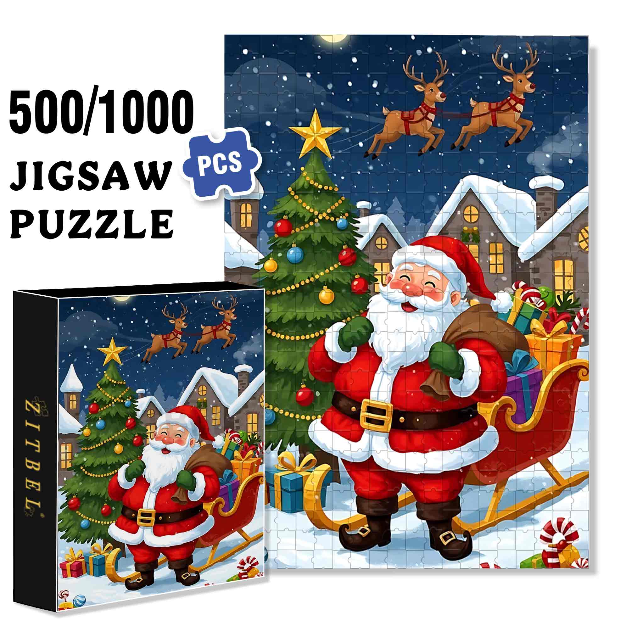 Santa Claus 500pcs/1000pcs Jigsaw Puzzle, Scratch-Resistant, Paper Material, Interactive Family Game & Brain-Boosting DIY Decor, Perfect for Halloween, Christmas & New Year Gifts, Family Puzzle Game