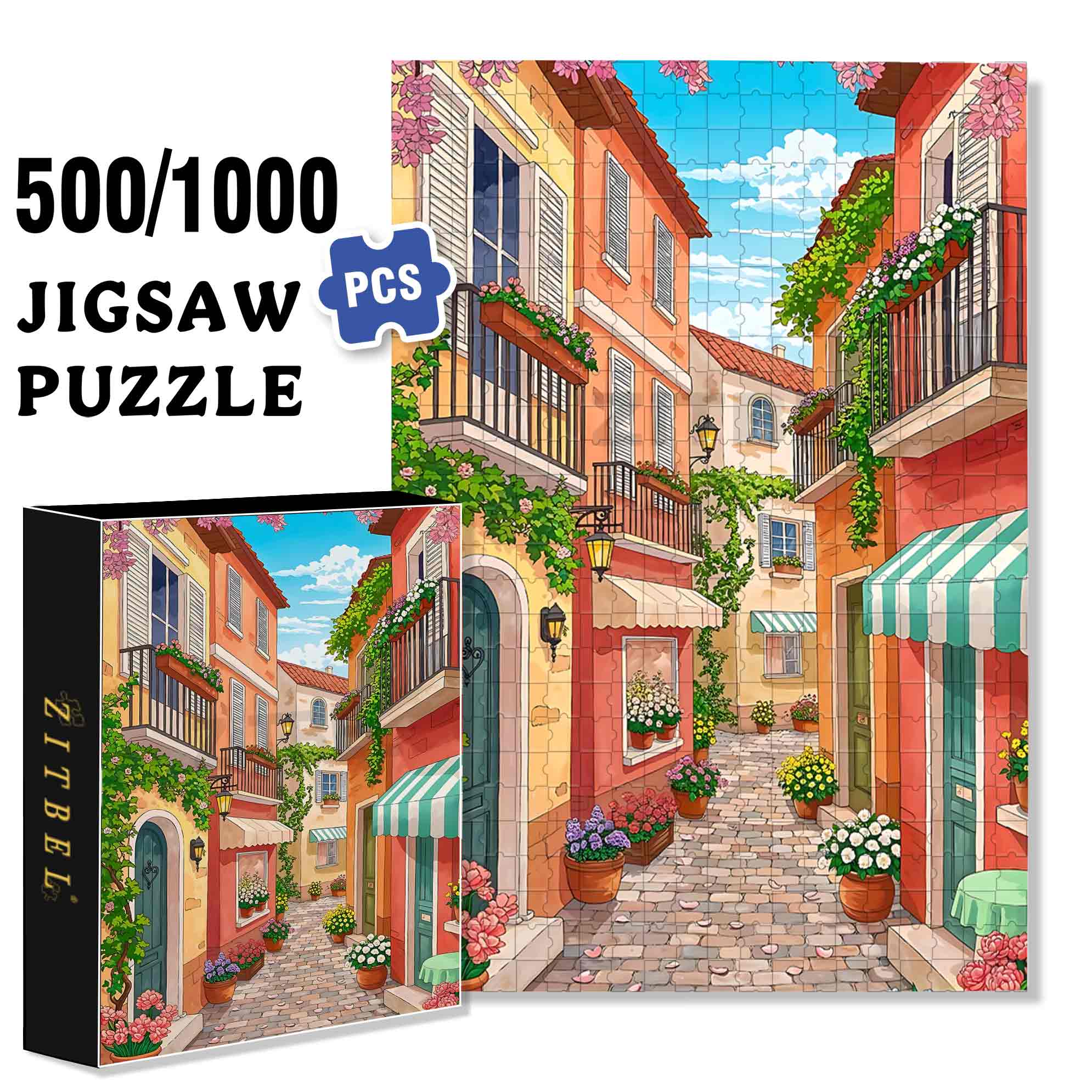 Side Street 500pcs/1000pcs Jigsaw Puzzle, Scratch-Resistant, Paper Material, Interactive Family Game & Brain-Boosting DIY Decor, Perfect for Halloween, Christmas & New Year Gifts, Family Puzzle Game