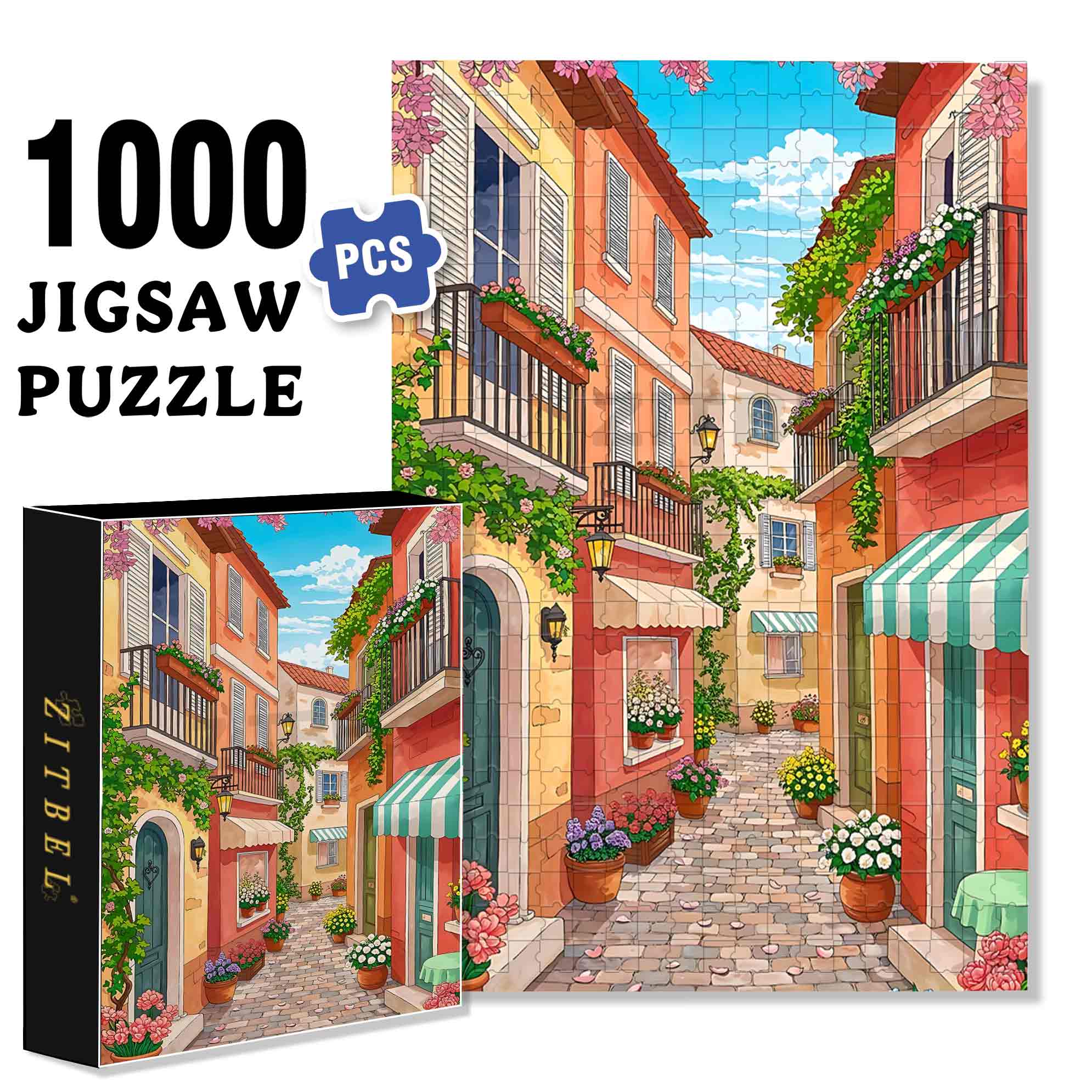 Side Street 500pcs/1000pcs Jigsaw Puzzle, Scratch-Resistant, Paper Material, Interactive Family Game & Brain-Boosting DIY Decor, Perfect for Halloween, Christmas & New Year Gifts, Family Puzzle Game