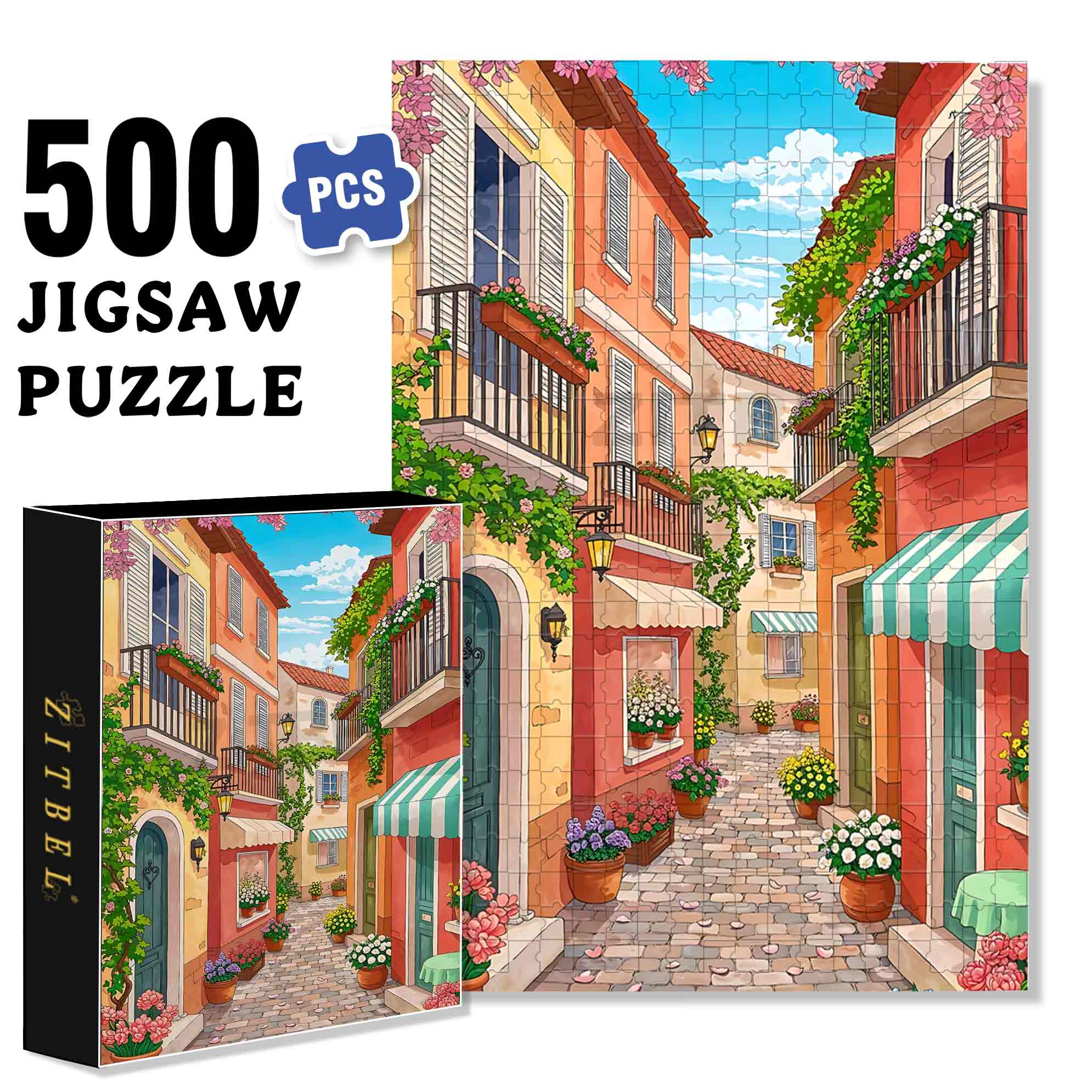 Side Street 500pcs/1000pcs Jigsaw Puzzle, Scratch-Resistant, Paper Material, Interactive Family Game & Brain-Boosting DIY Decor, Perfect for Halloween, Christmas & New Year Gifts, Family Puzzle Game