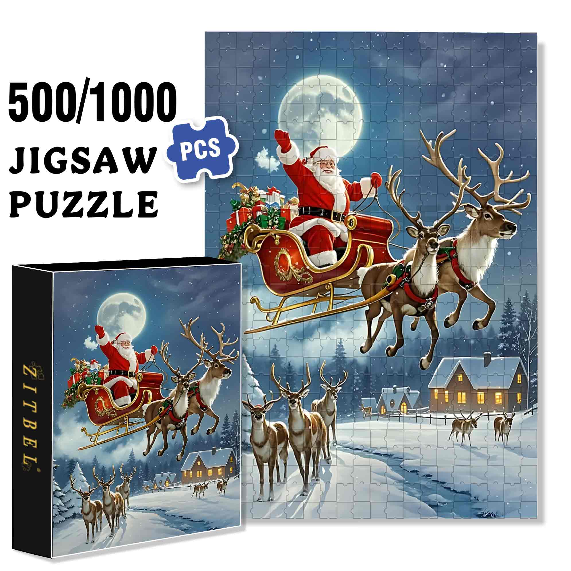Sled 500pcs/1000pcs Jigsaw Puzzle, Scratch-Resistant, Paper Material, Interactive Family Game & Brain-Boosting DIY Decor, Perfect for Halloween, Christmas & New Year Gifts, Family Puzzle Game