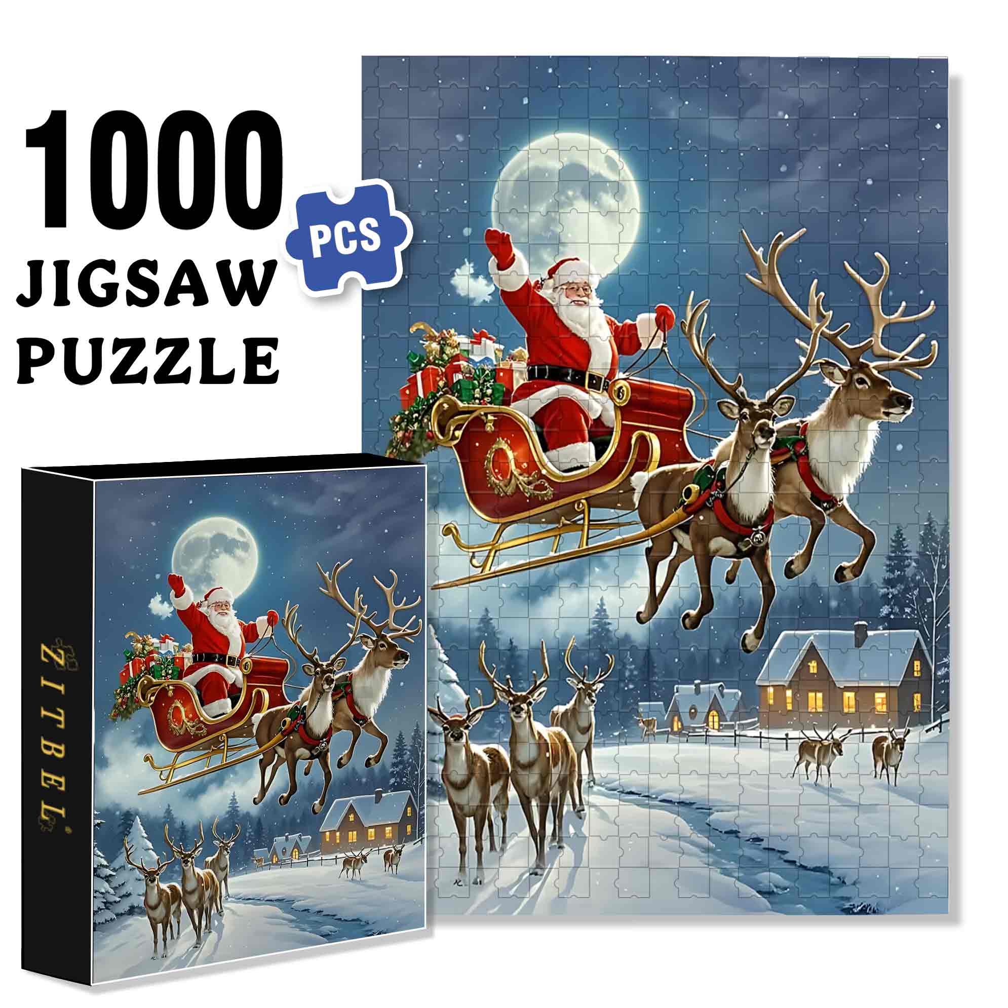 Sled 500pcs/1000pcs Jigsaw Puzzle, Scratch-Resistant, Paper Material, Interactive Family Game & Brain-Boosting DIY Decor, Perfect for Halloween, Christmas & New Year Gifts, Family Puzzle Game