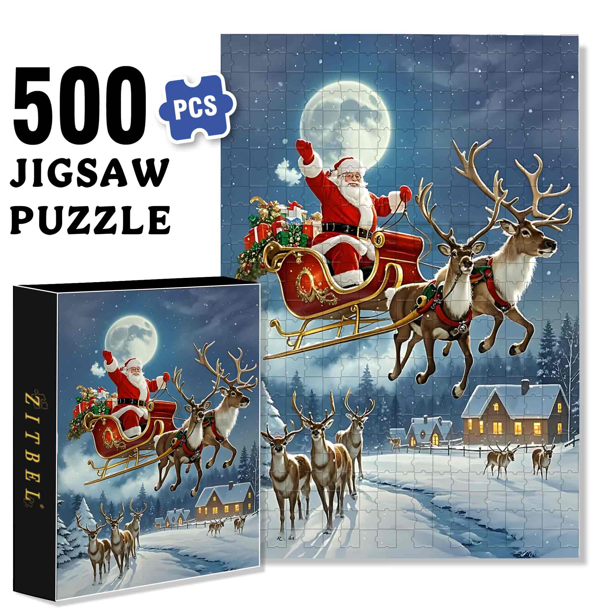 Sled 500pcs/1000pcs Jigsaw Puzzle, Scratch-Resistant, Paper Material, Interactive Family Game & Brain-Boosting DIY Decor, Perfect for Halloween, Christmas & New Year Gifts, Family Puzzle Game