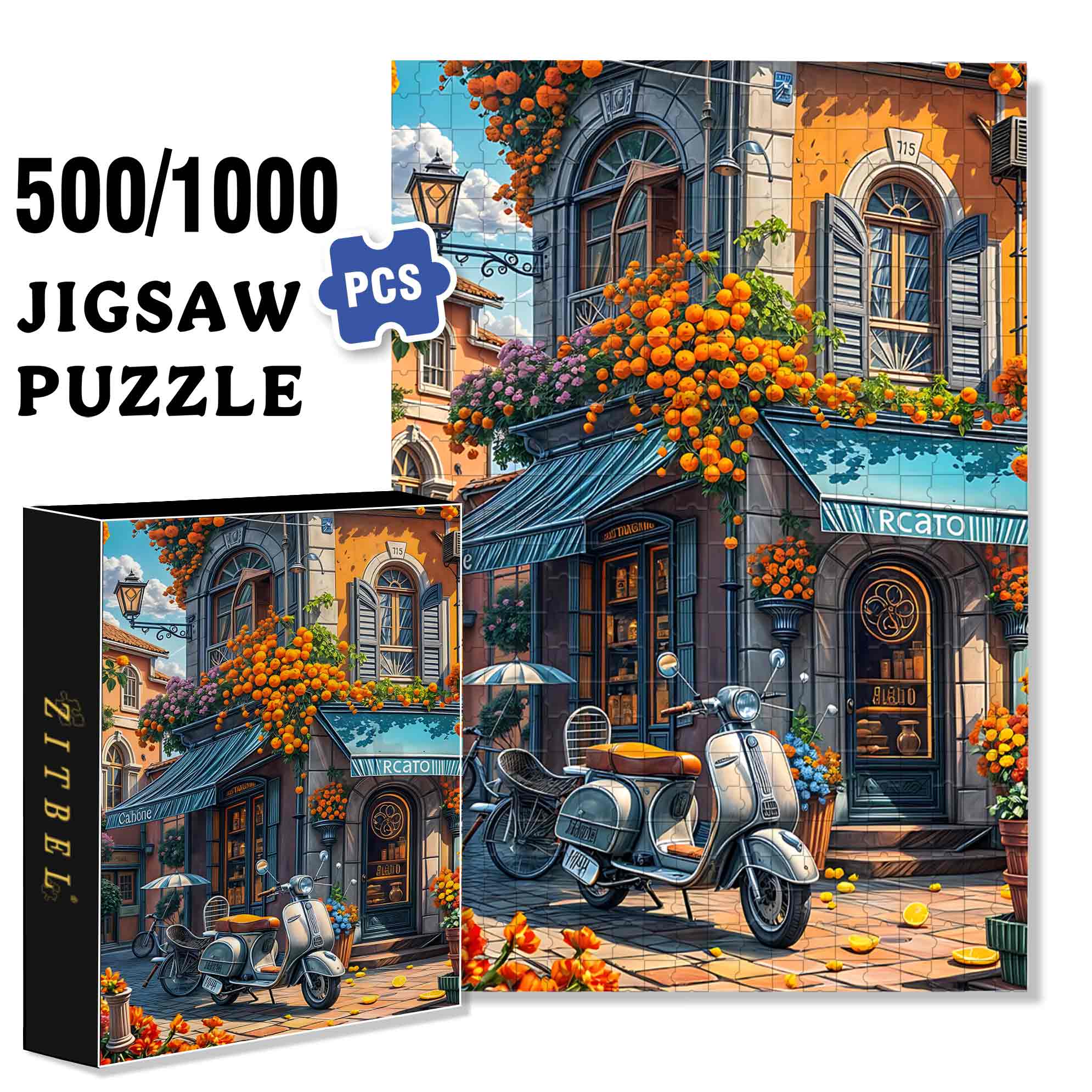 Street Corner Motorcycle 500pcs/1000pcs Jigsaw Puzzle, Scratch-Resistant, Paper Material, Interactive Family Game & Brain-Boosting DIY Decor, Perfect for Halloween, Christmas & New Year Gifts, Family Puzzle Game